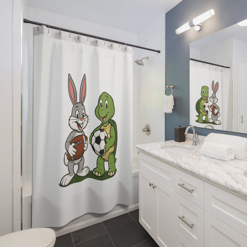 Cartoon Bunny and Turtle Shower Curtain | Sports Football Soccer