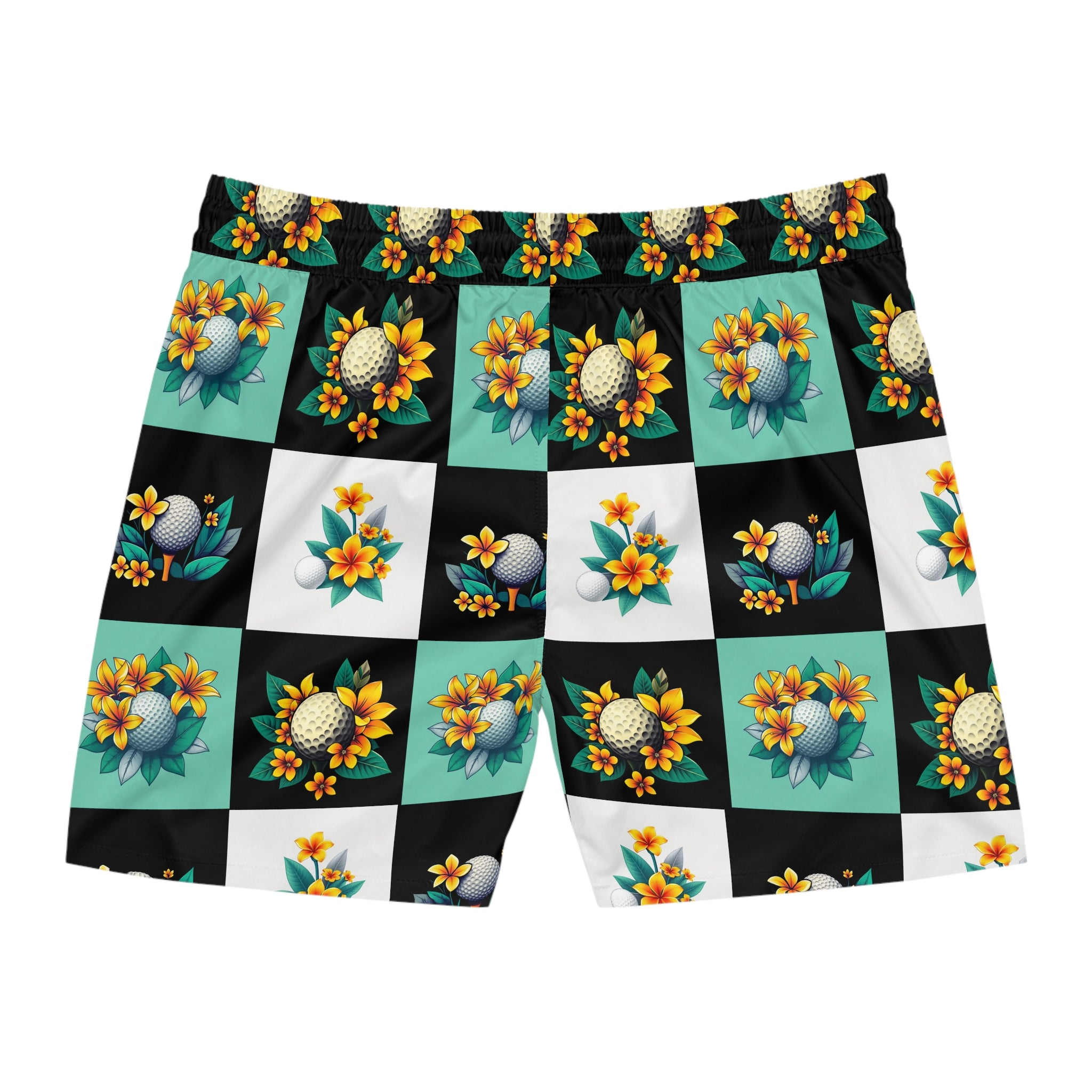 Floral Golf Swim Shorts — Men's Mid-Length Beachwear 95% polyester, 5% spandex