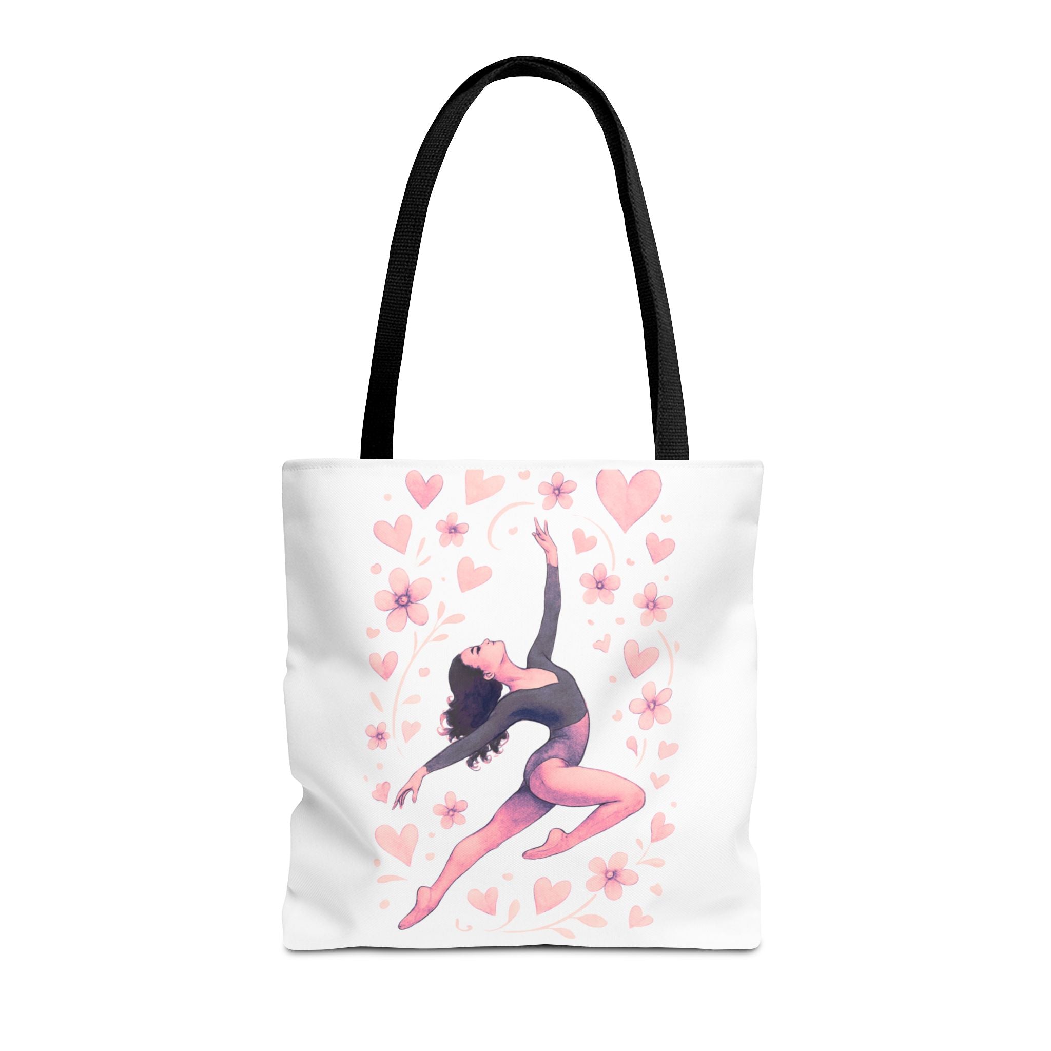 Ballet Dancer Heart Tote Bag — PINK and BLACK Floral Dance AOP Tote