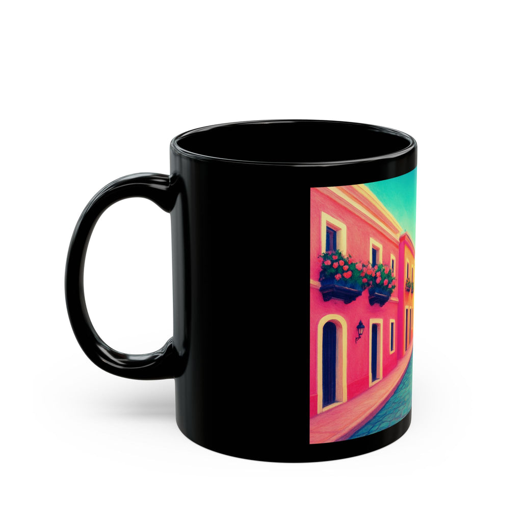 Caribbean Themed Black Ceramic Mug — Scenic Coffee Teacup (11oz, 15oz)