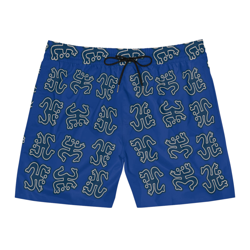Blue Puerto Rico Coqui Beach Shorts — Mid-Length Trunks 95% polyester, 5% spandex