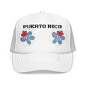Floral Trio Foam Trucker Hat — Red & Blue Embroidered Flowers