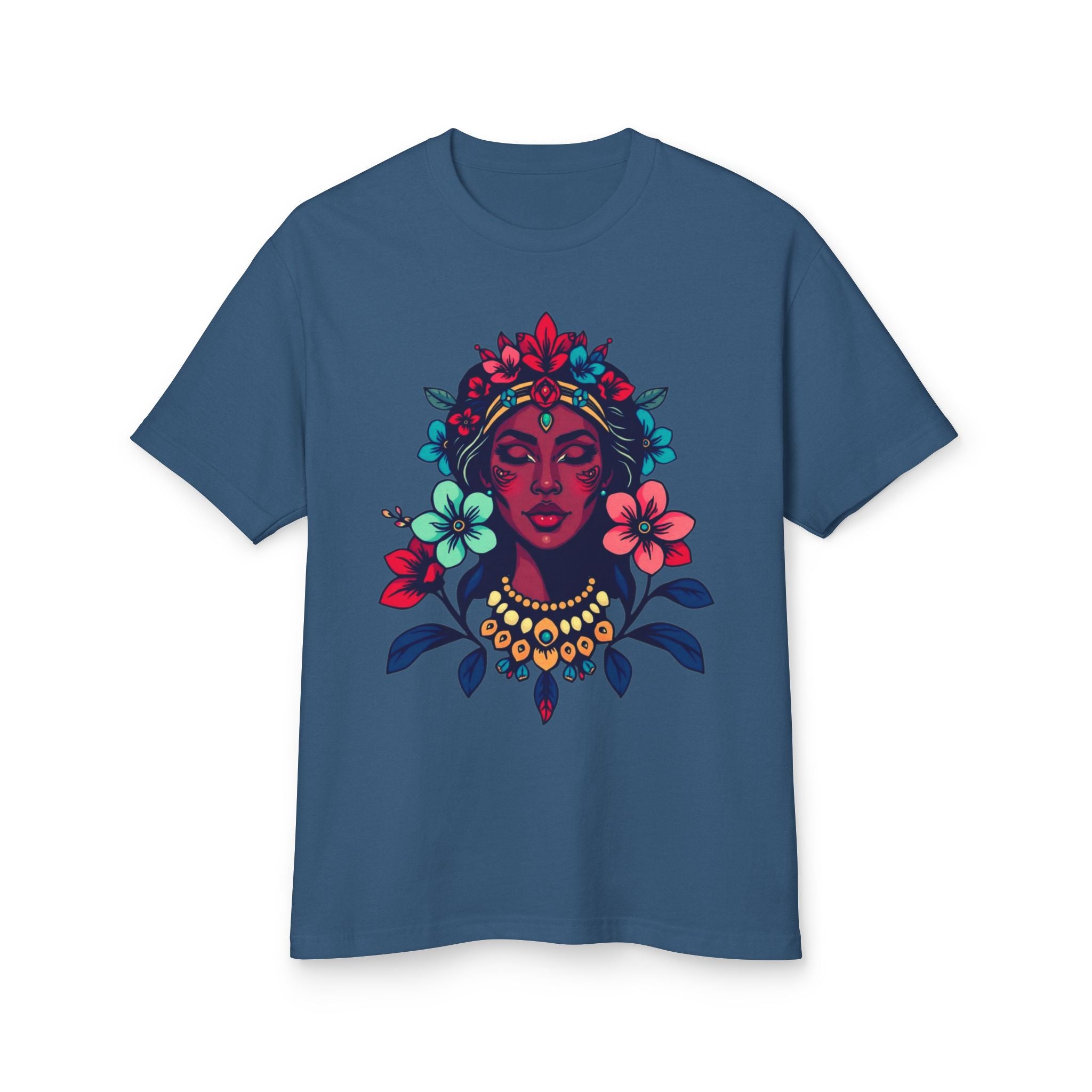 Floral Caribbean Tee — Vibrant Botanical Portrait Cotton Shirt