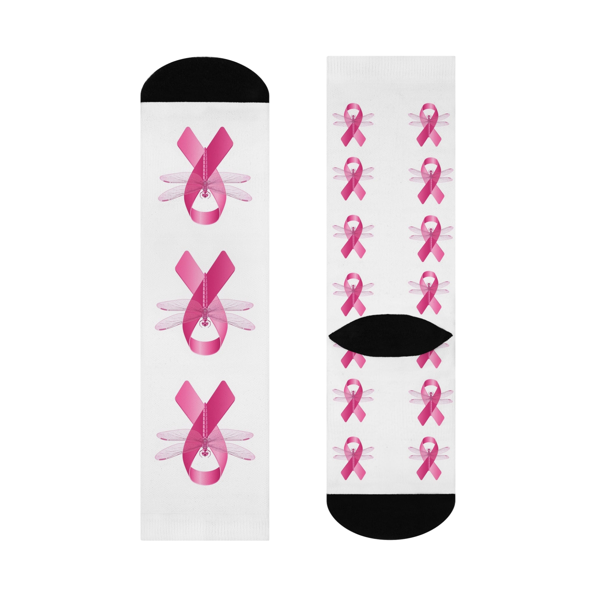 Breast Cancer Awareness Cushioned Crew Socks – Pink Ribbon Dragonfly