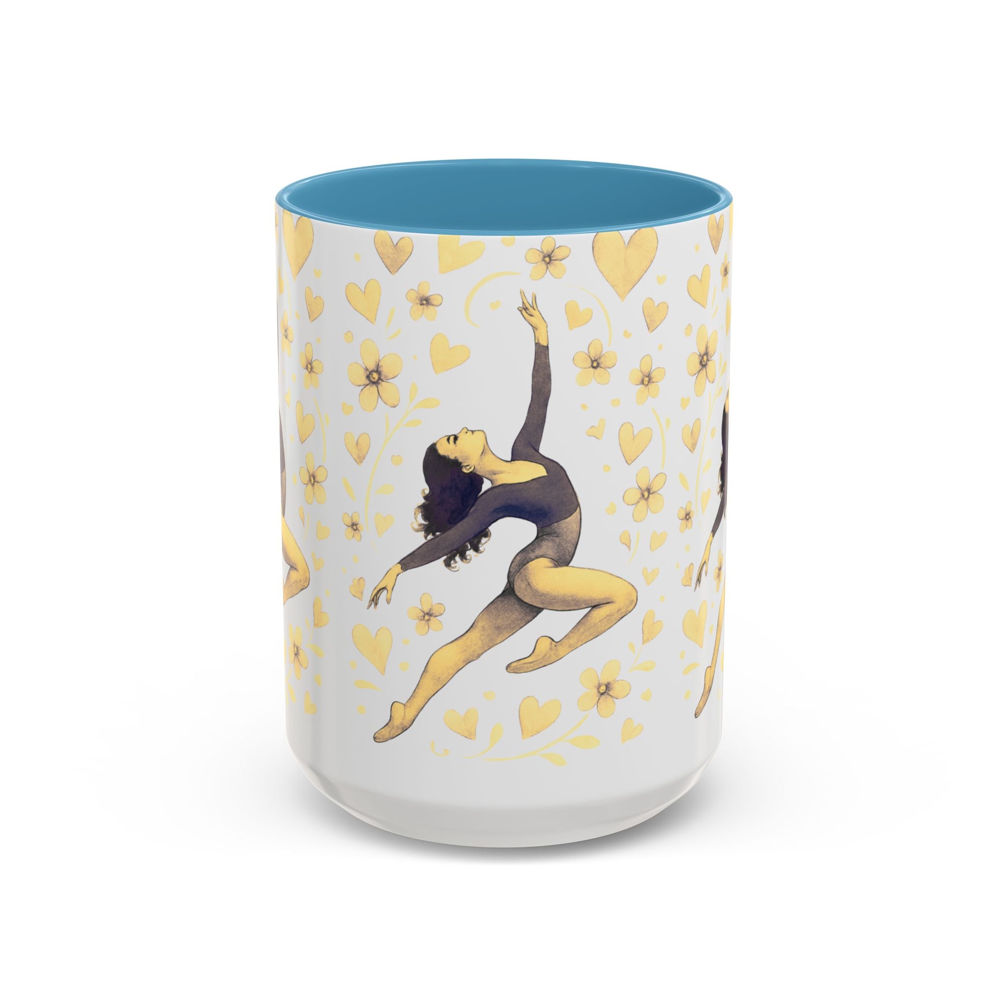 Ballet Dancer Accent Mug – Gold Hearts & Flowers Ceramic Coffee Cup (11/15oz)