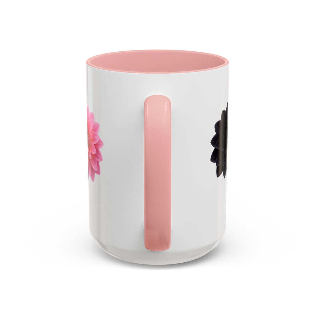 Pink & Black Dahlia Accent Coffee Mug — Floral 11/15oz Ceramic