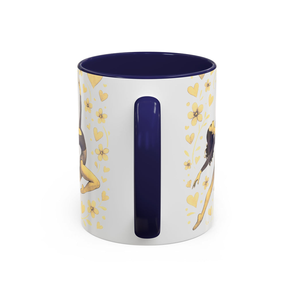 Ballet Dancer Accent Mug – Gold Hearts & Flowers Ceramic Coffee Cup (11/15oz)