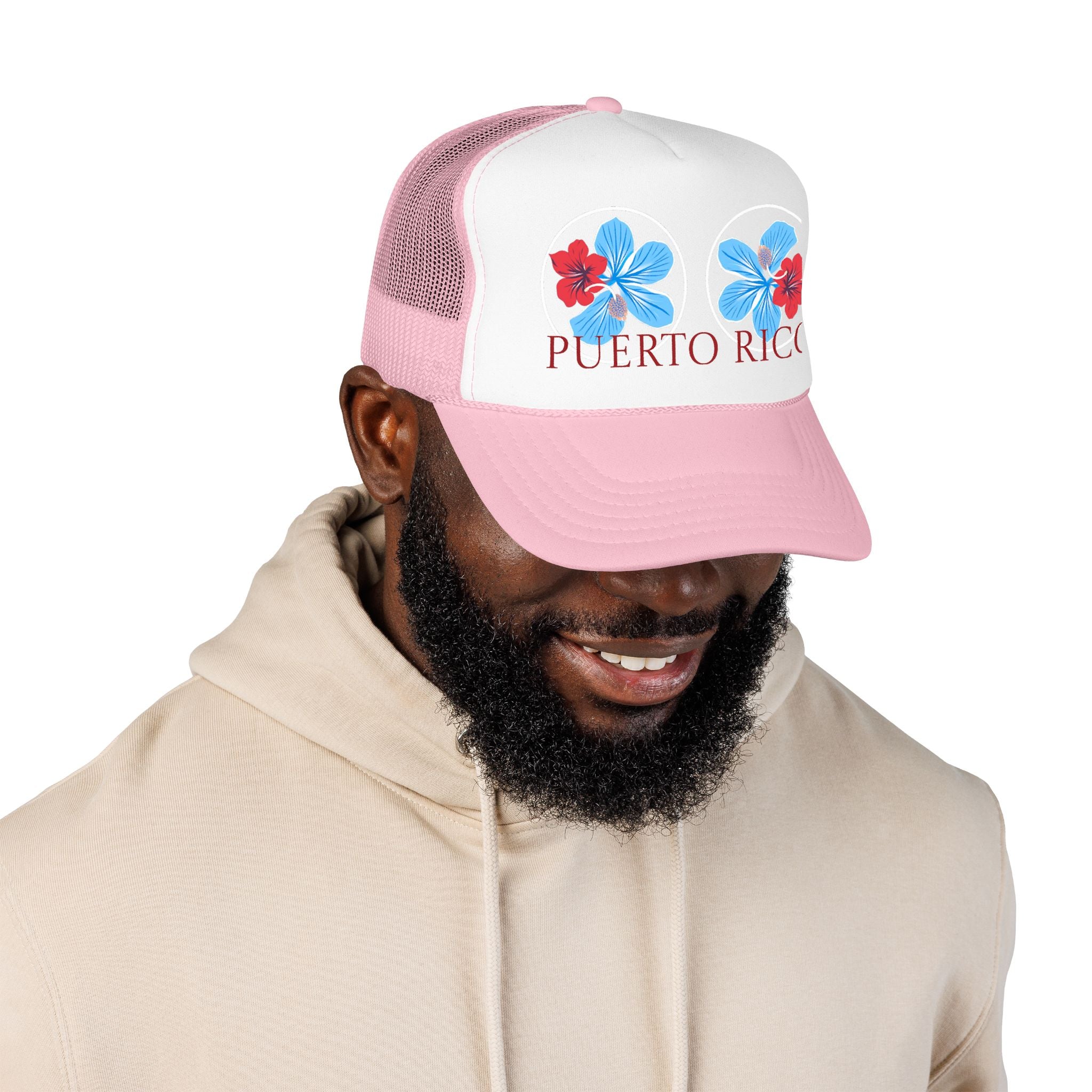 Puerto Rico Hibiscus Trucker Hat - Tropical Beach Foam Cap