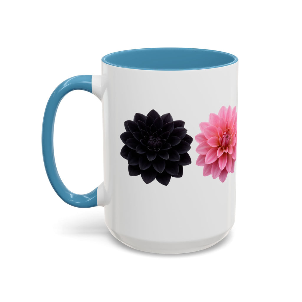 Pink & Black Dahlia Accent Coffee Mug — Floral 11/15oz Ceramic