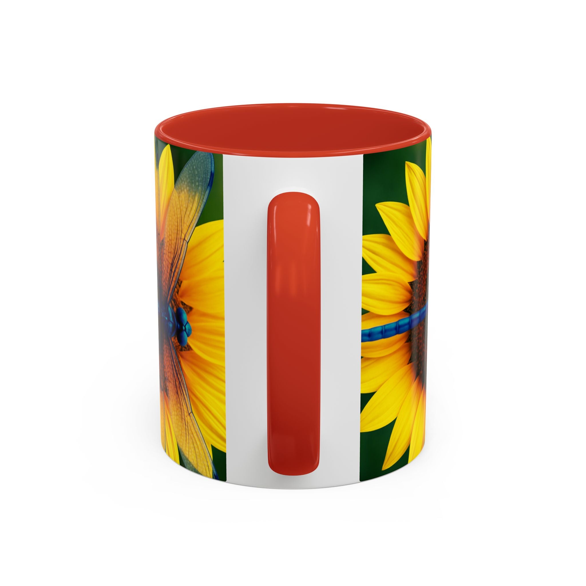 Sunflower & Dragonfly Accent Coffee Mug — Bright Floral Tea Cup (11/15oz)