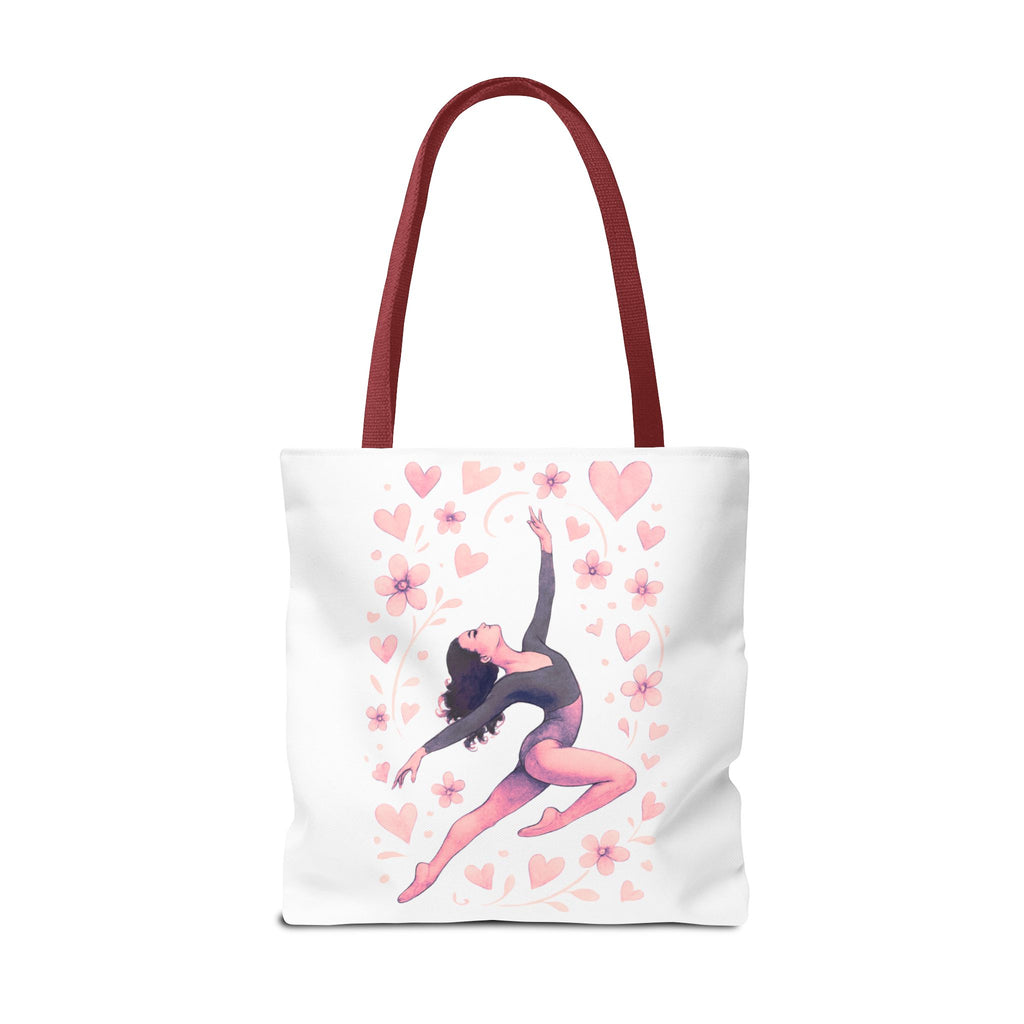 Ballet Dancer Heart Tote Bag — PINK and BLACK Floral Dance AOP Tote