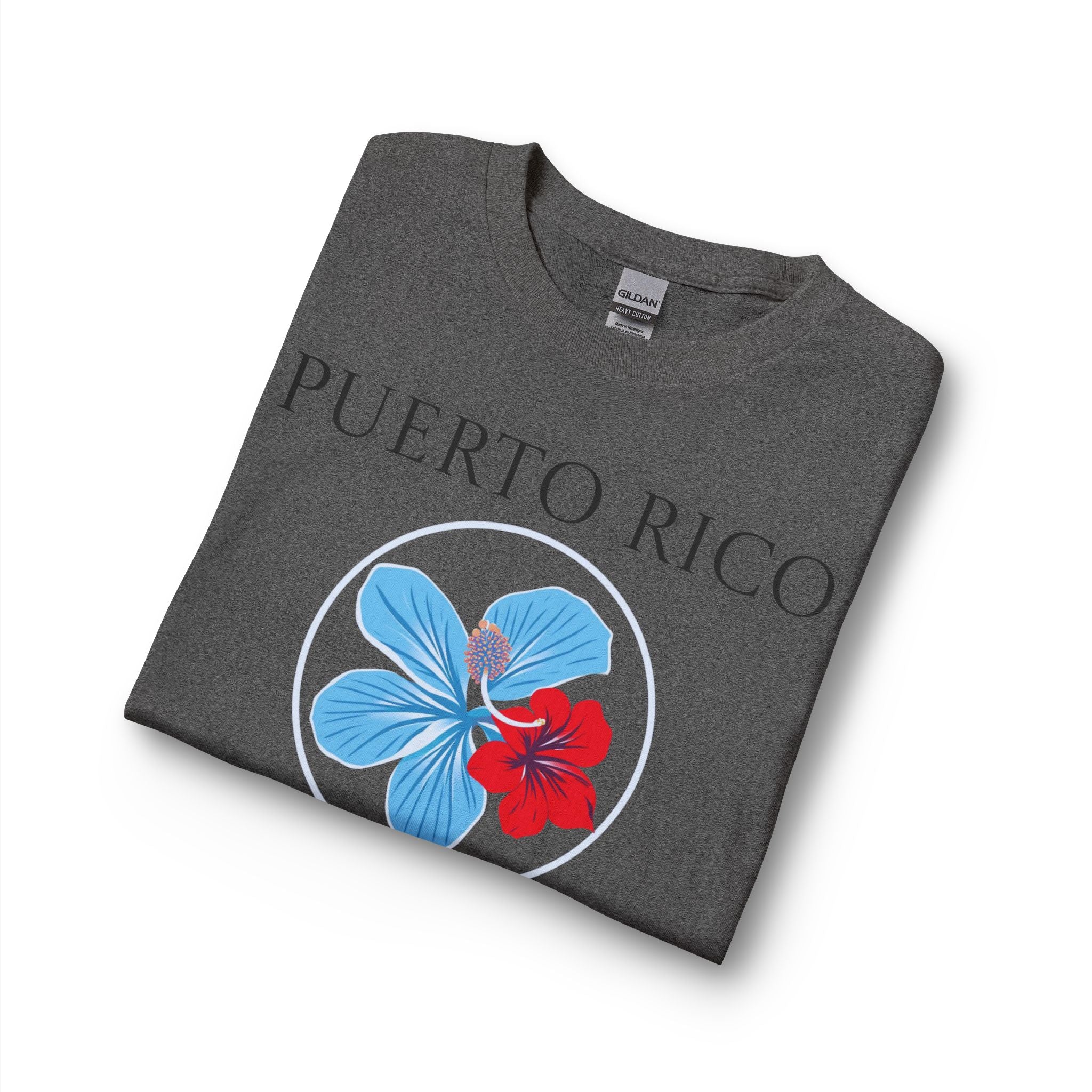 Red, White and "Azure" Blue Hibiscus Long Sleeve T-Shirt | Puerto Rico Love