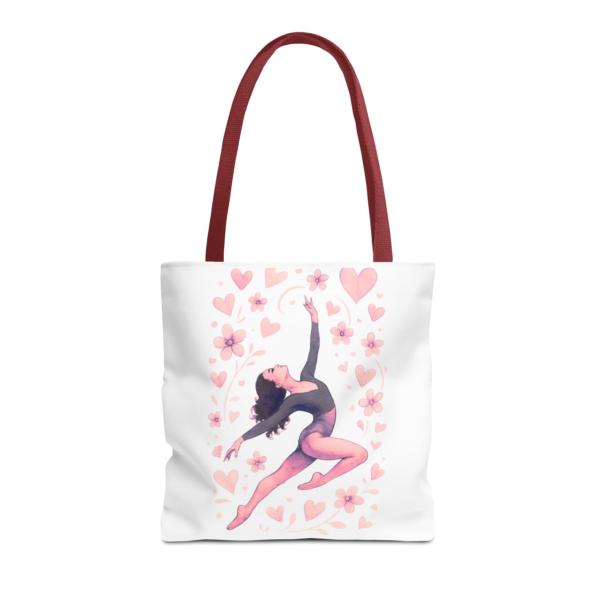 Ballet Dancer Heart Tote Bag — PINK and BLACK Floral Dance AOP Tote