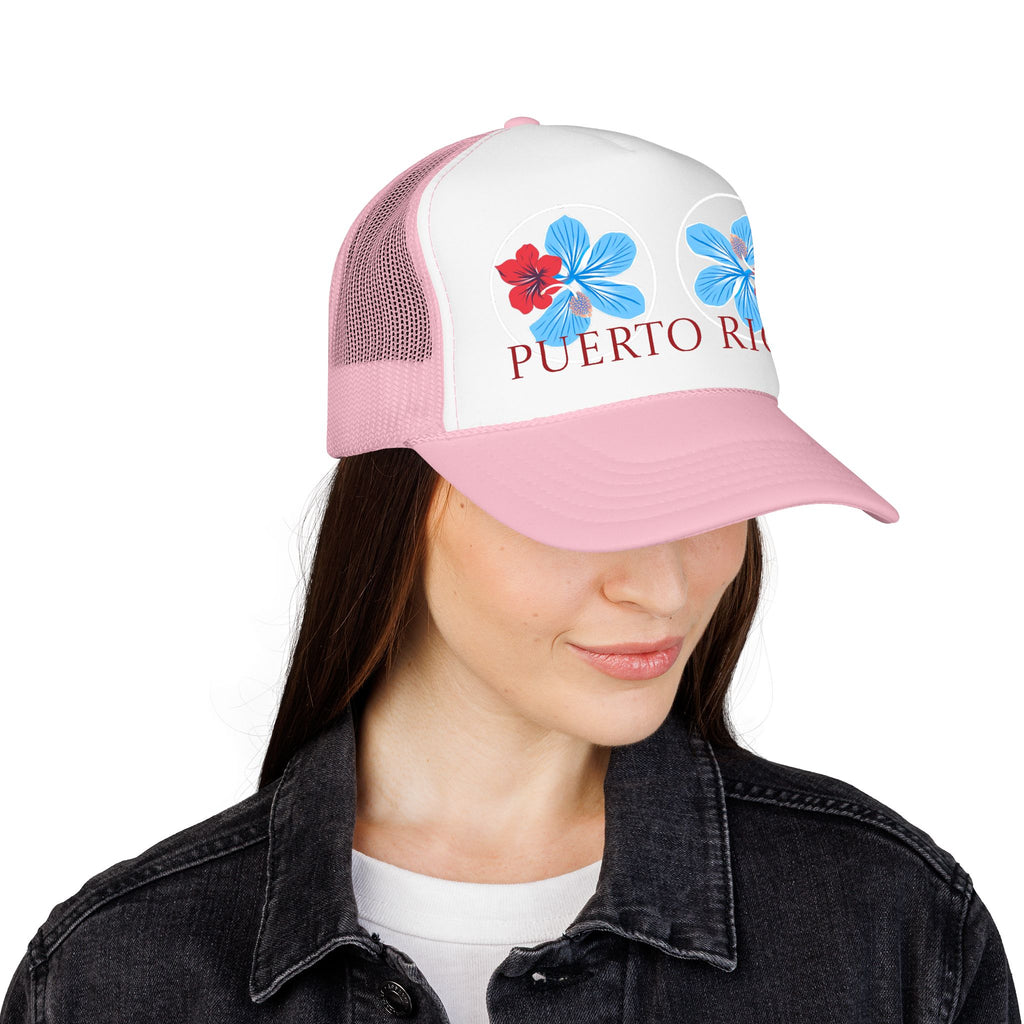 Puerto Rico Hibiscus Trucker Hat - Tropical Beach Foam Cap