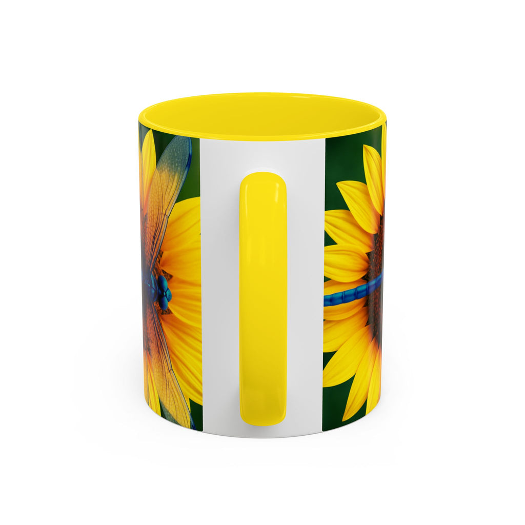 Sunflower & Dragonfly Accent Coffee Mug — Bright Floral Tea Cup (11/15oz)