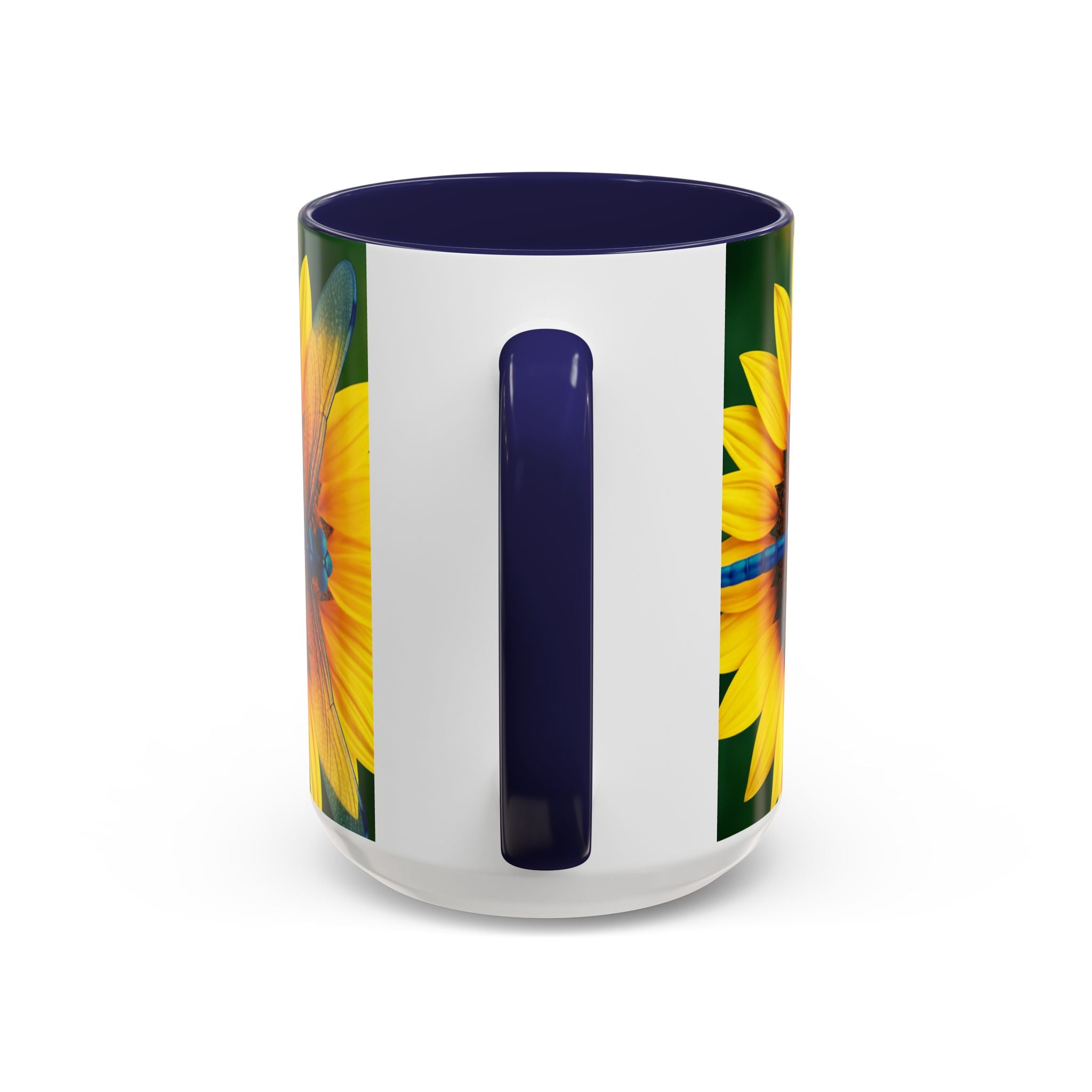 Sunflower & Dragonfly Accent Coffee Mug — Bright Floral Tea Cup (11/15oz)