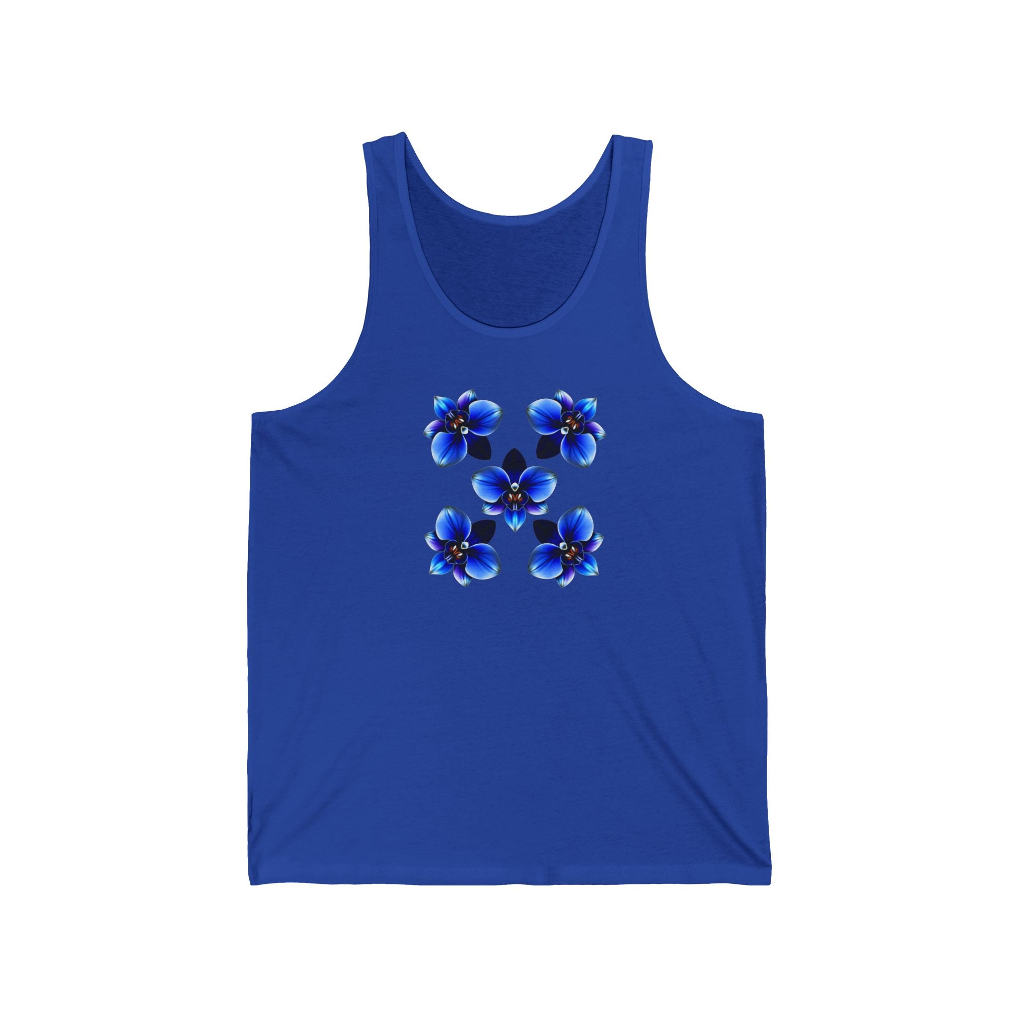 Blue Floral Square Tank Top — Minimal Violet Blossom Design