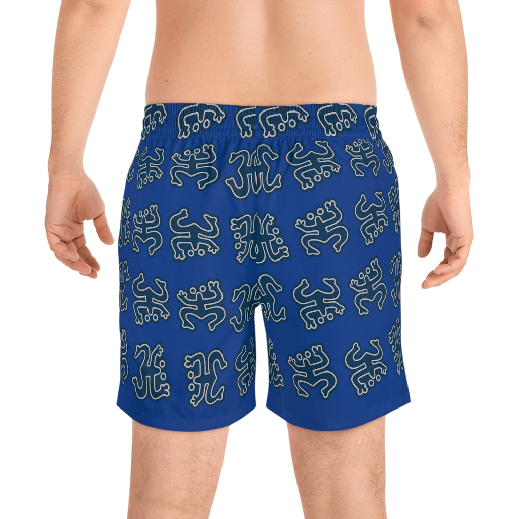 Blue Puerto Rico Coqui Beach Shorts — Mid-Length Trunks 95% polyester, 5% spandex