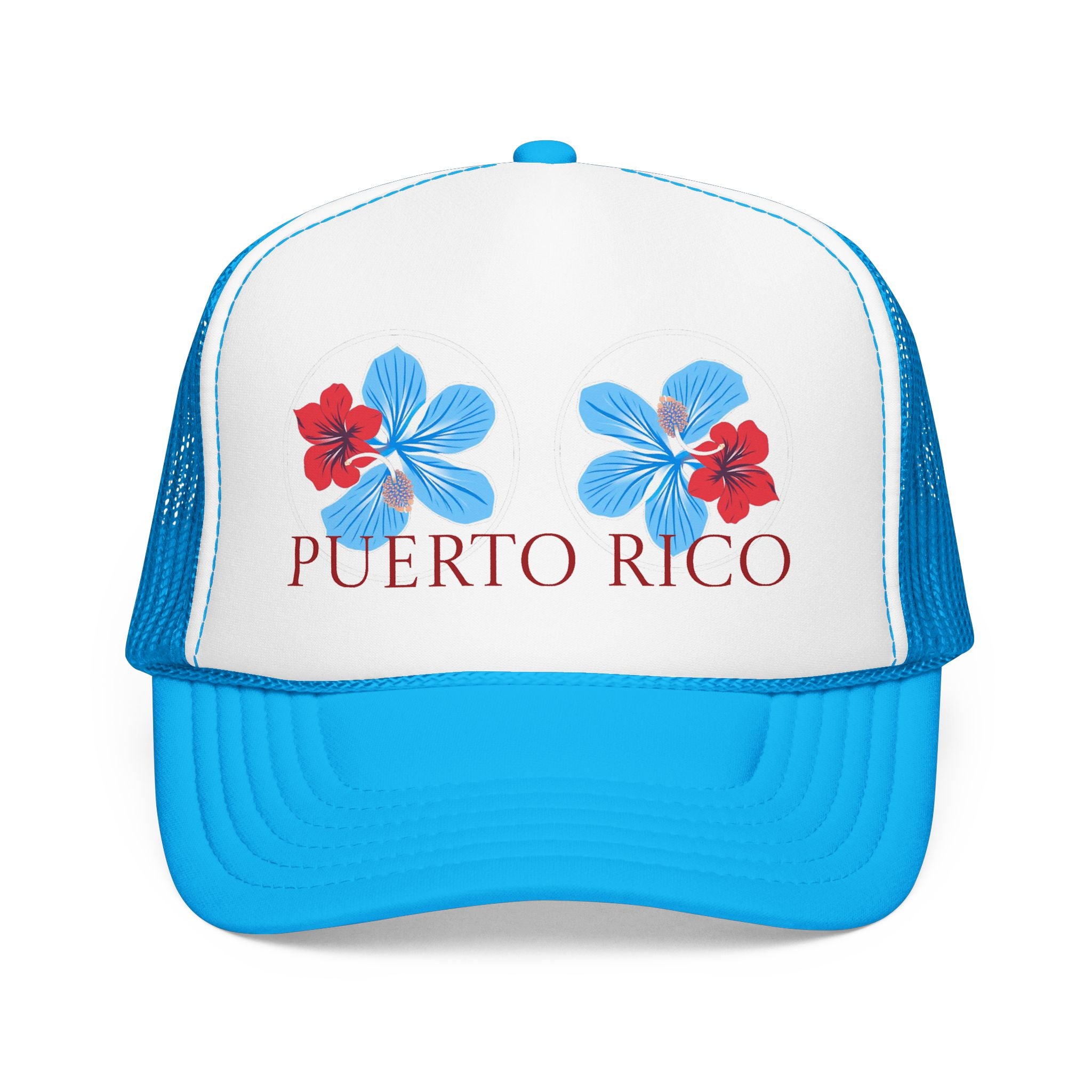 Puerto Rico Hibiscus Trucker Hat - Tropical Beach Foam Cap