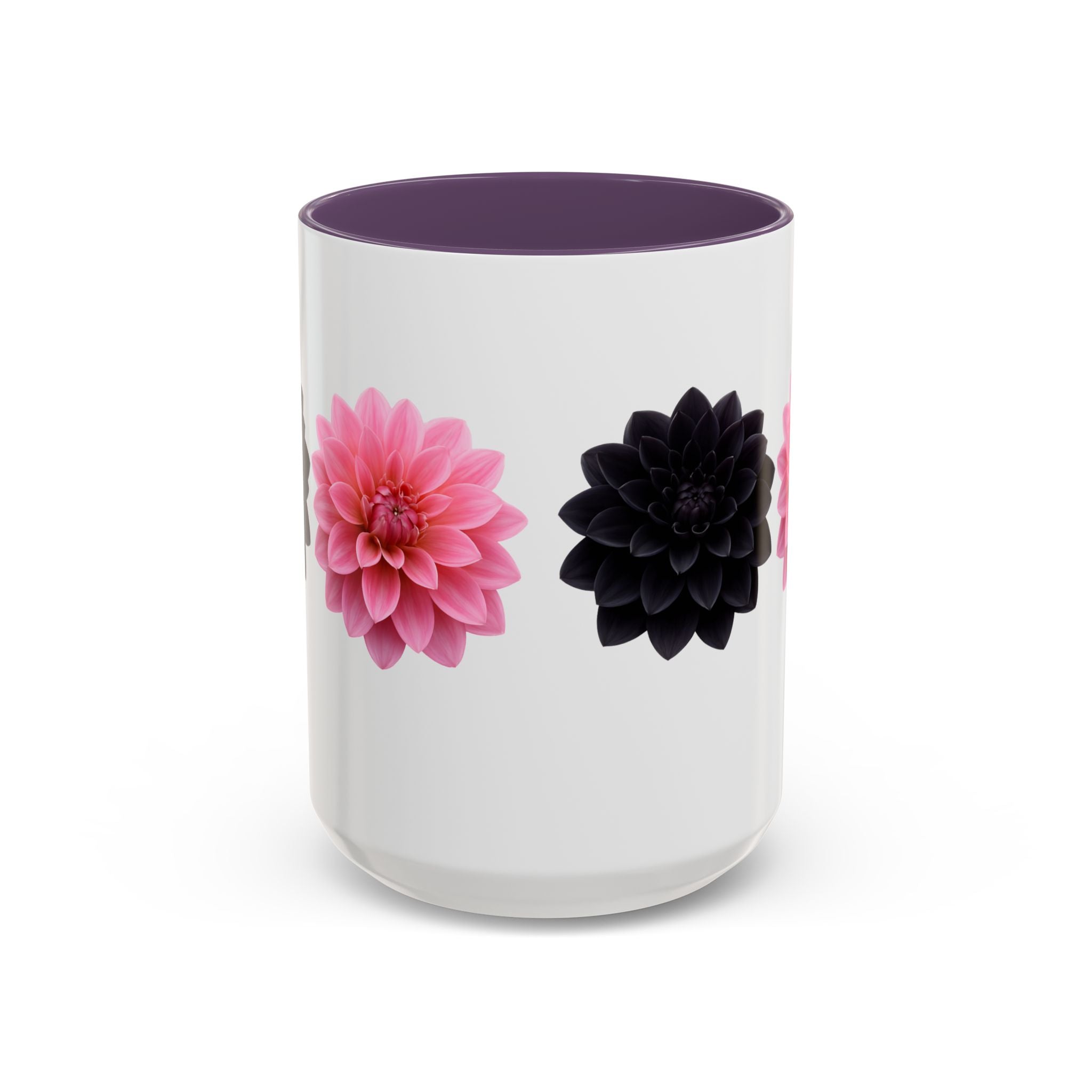 Pink & Black Dahlia Accent Coffee Mug — Floral 11/15oz Ceramic