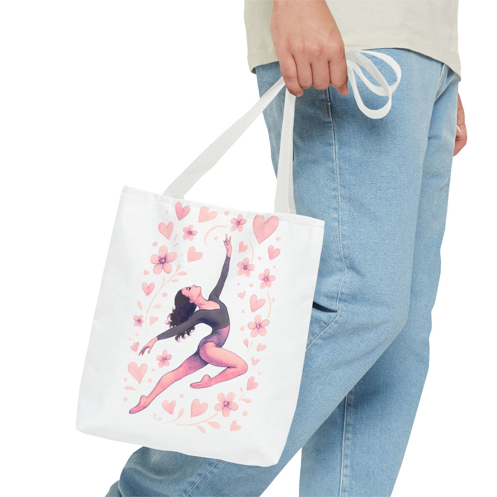 Ballet Dancer Heart Tote Bag — PINK and BLACK Floral Dance AOP Tote