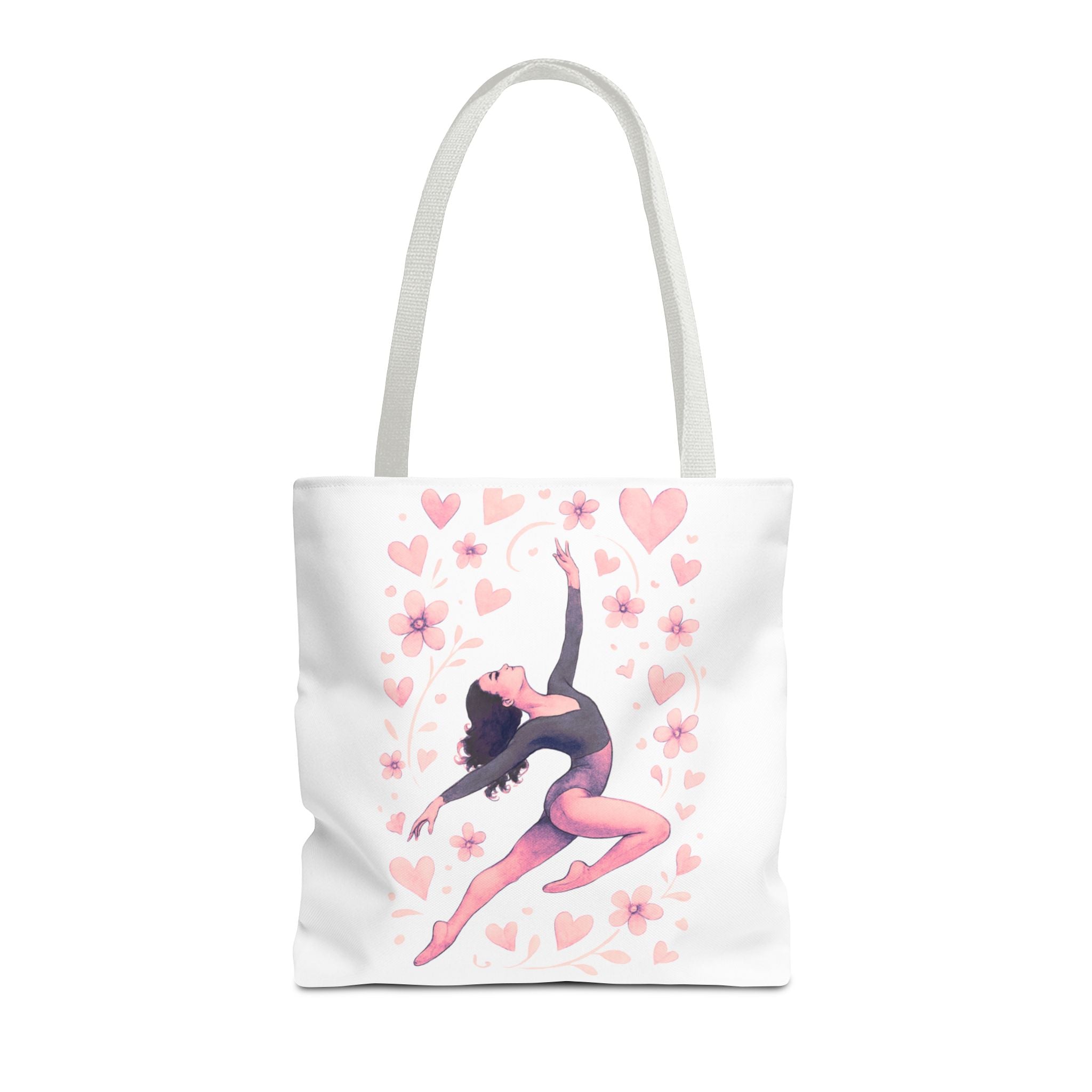 Ballet Dancer Heart Tote Bag — PINK and BLACK Floral Dance AOP Tote