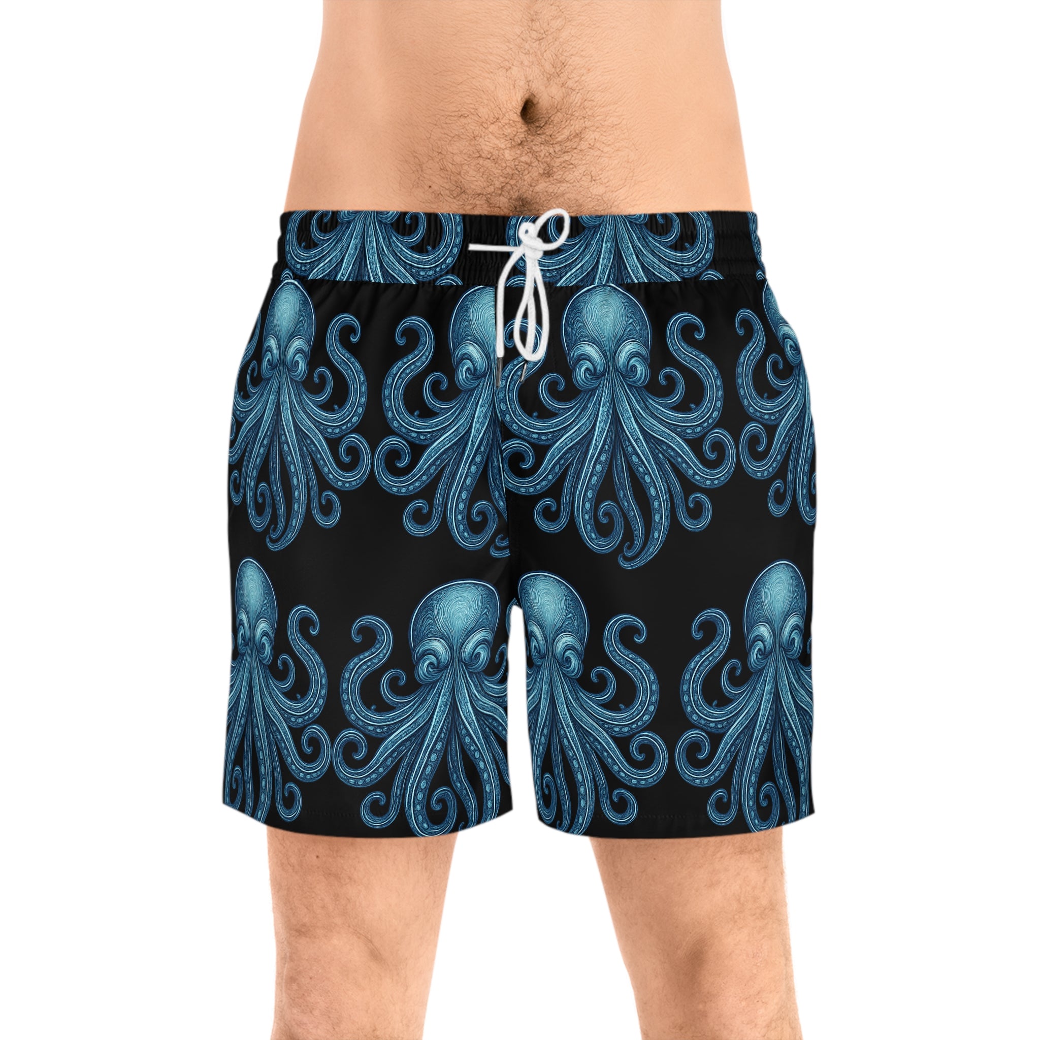 Octopus Print Swim Shorts — Mid-Length Beach Trunks 95% polyester, 5% spandex