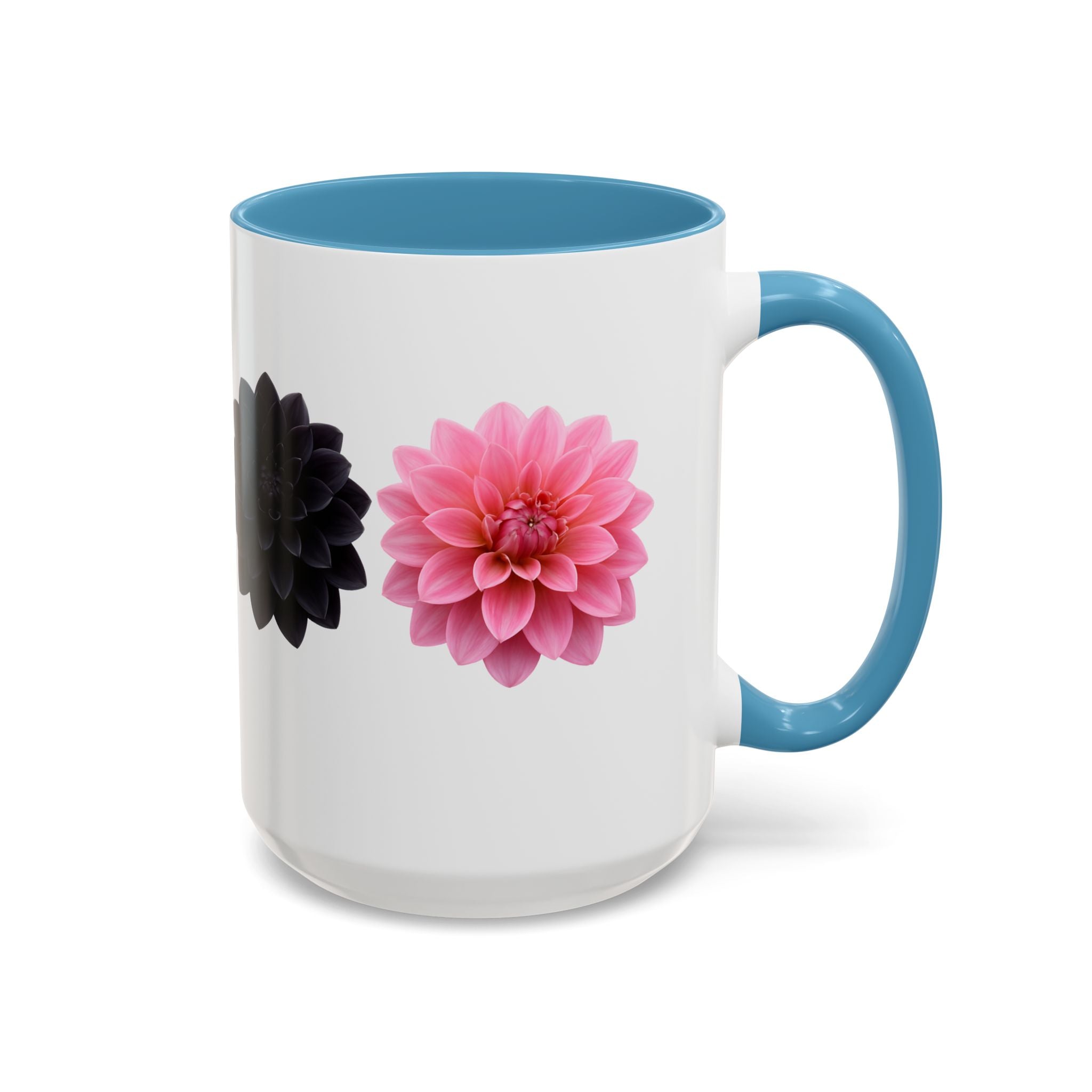Pink & Black Dahlia Accent Coffee Mug — Floral 11/15oz Ceramic