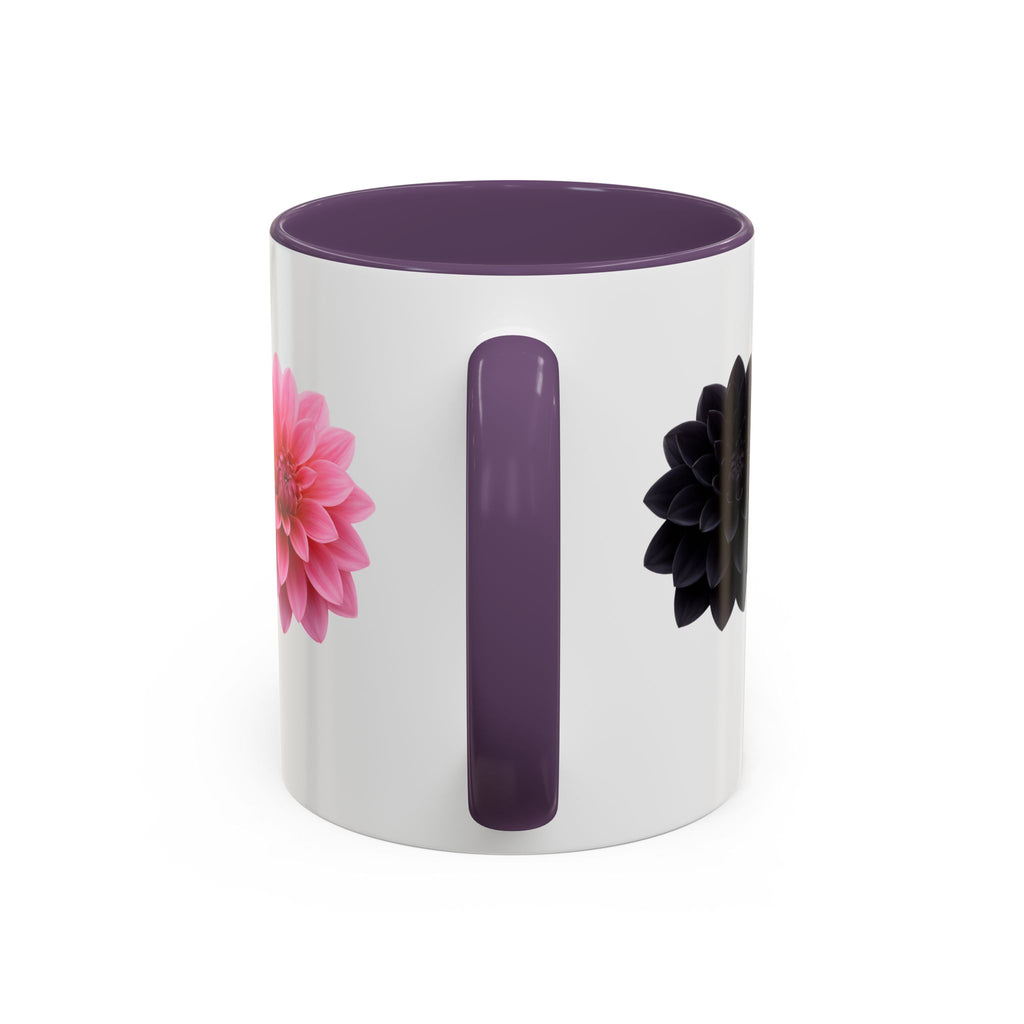 Pink & Black Dahlia Accent Coffee Mug — Floral 11/15oz Ceramic