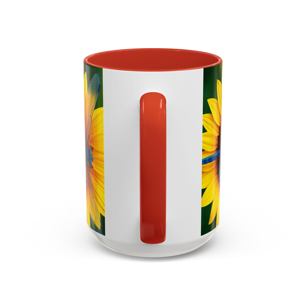 Sunflower & Dragonfly Accent Coffee Mug — Bright Floral Tea Cup (11/15oz)