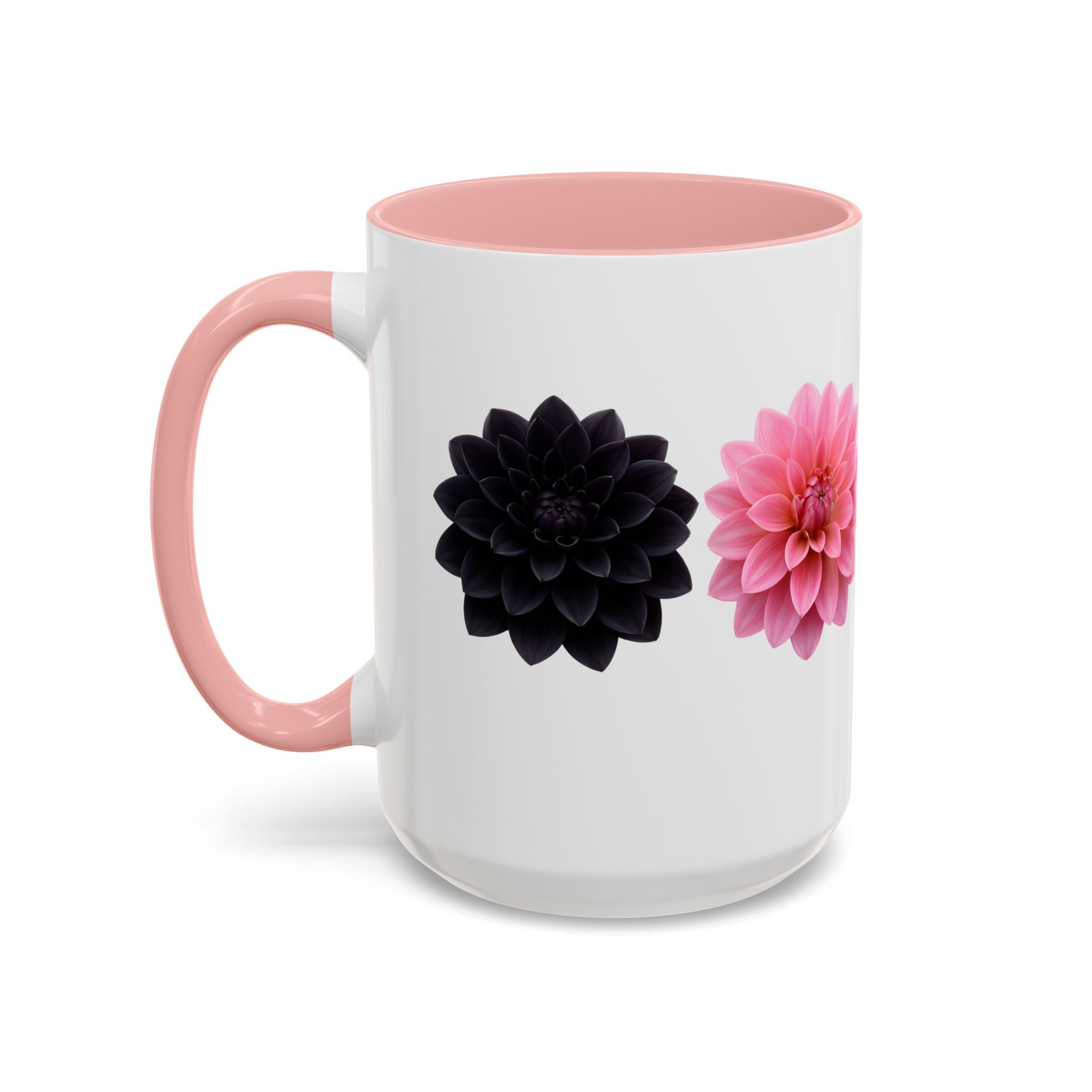 Pink & Black Dahlia Accent Coffee Mug — Floral 11/15oz Ceramic