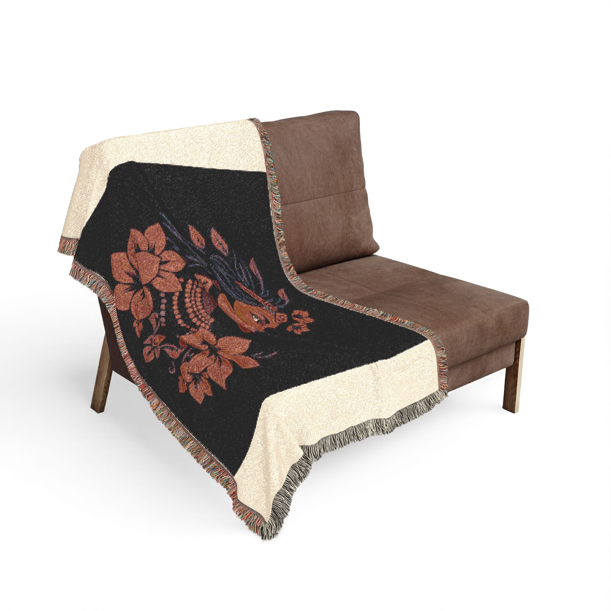 Tropical Floral Woman Woven Blanket | Floral Portrait Throw