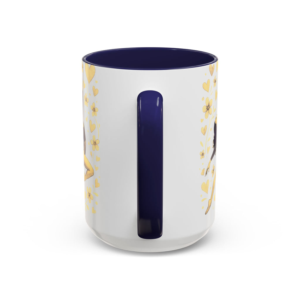 Ballet Dancer Accent Mug – Gold Hearts & Flowers Ceramic Coffee Cup (11/15oz)