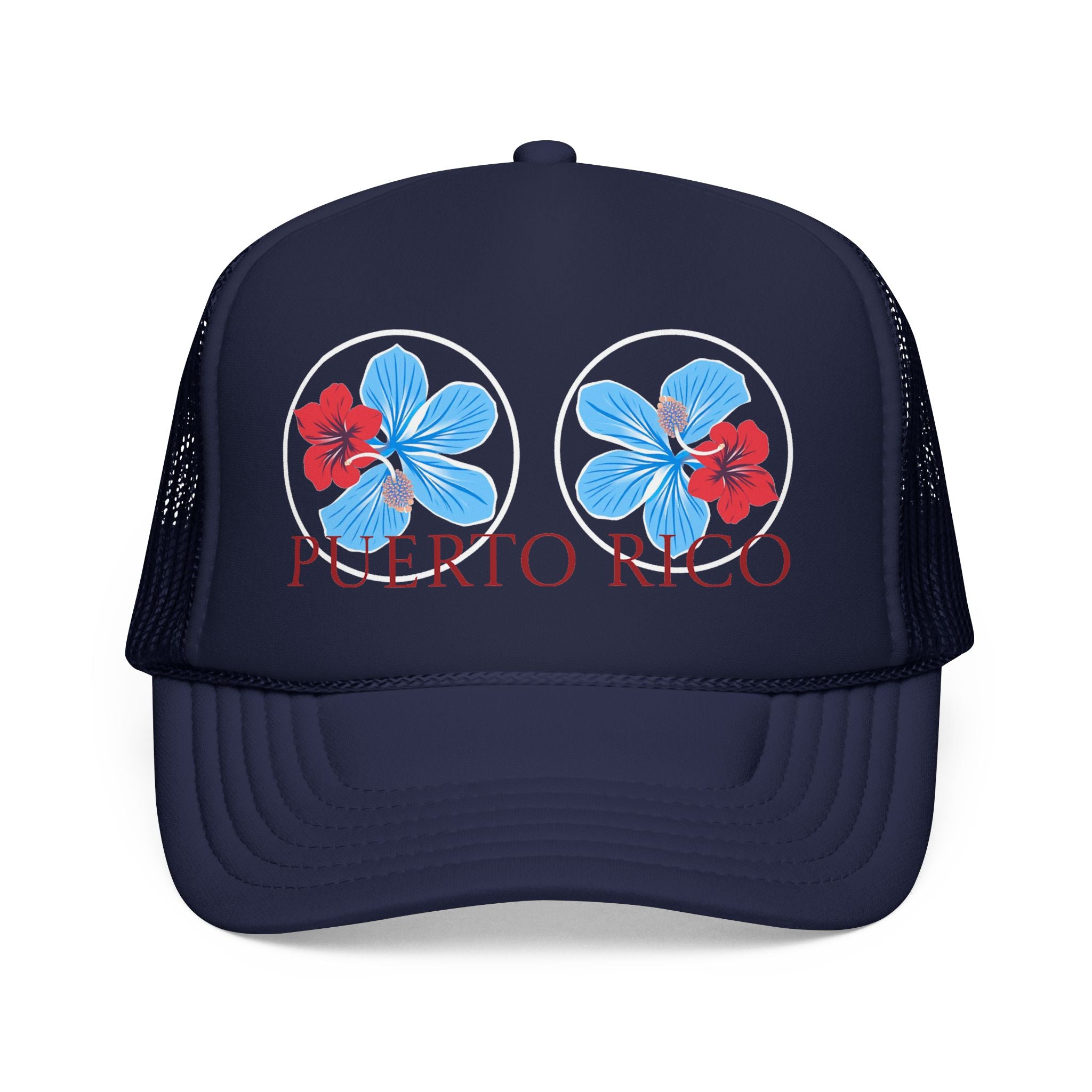 Puerto Rico Hibiscus Trucker Hat - Tropical Beach Foam Cap