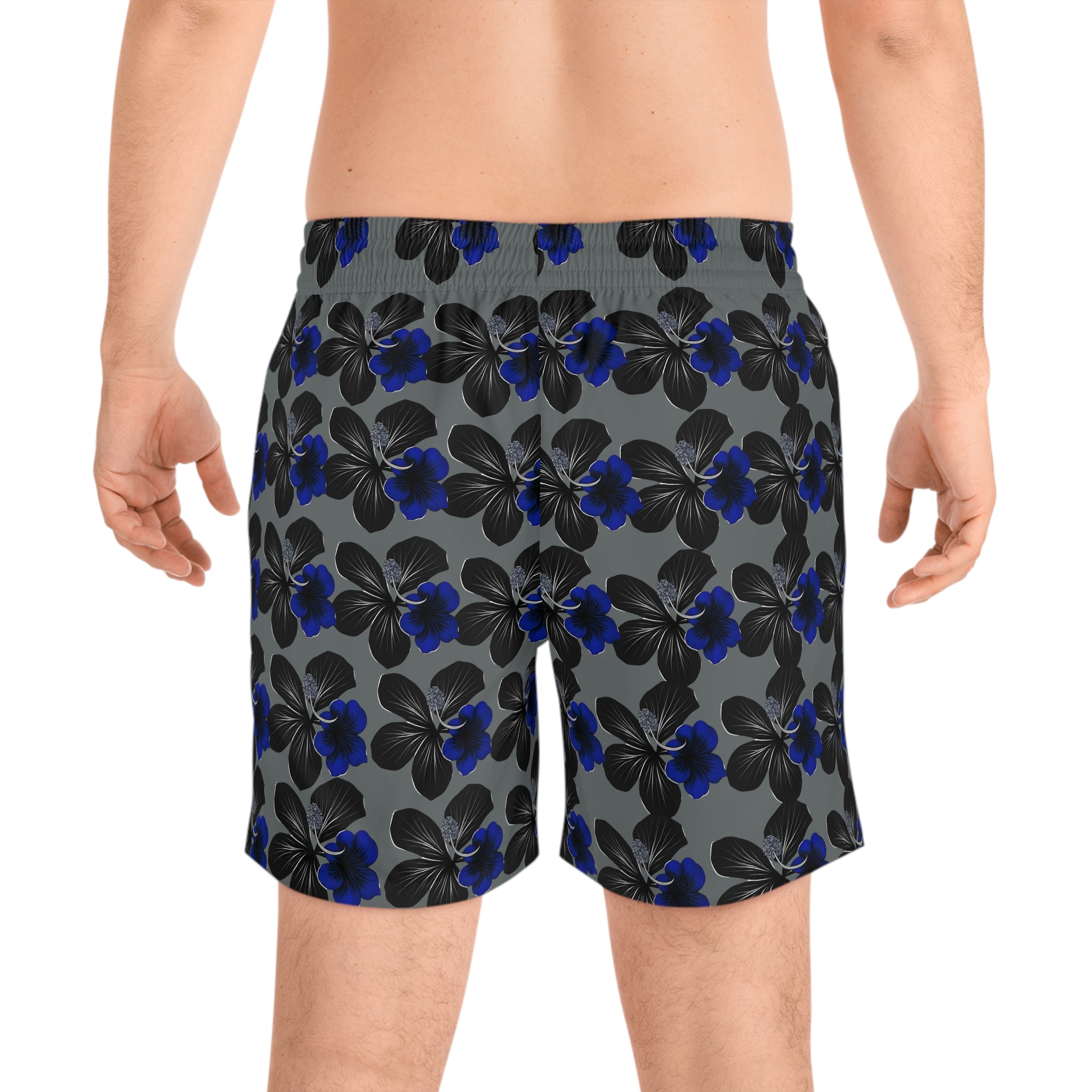 Black & Blue Hibiscus Mid-Length Boardshorts 95% polyester, 5% spandex