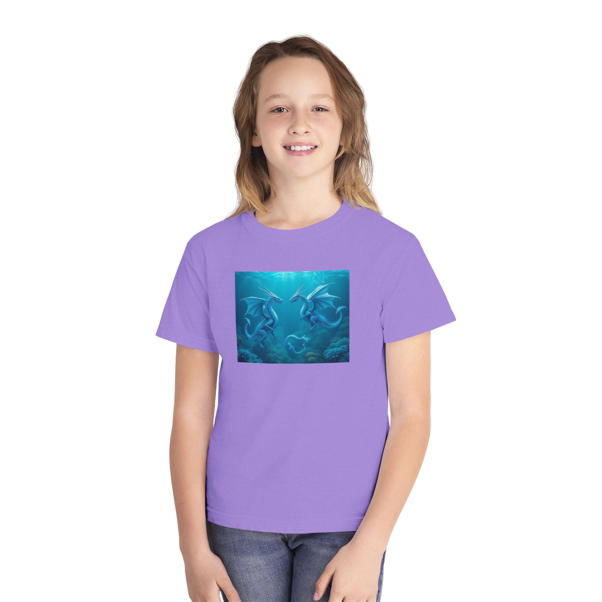 Blue Sea Dragons Youth Tee — Playful Ocean Graphic T-Shirt