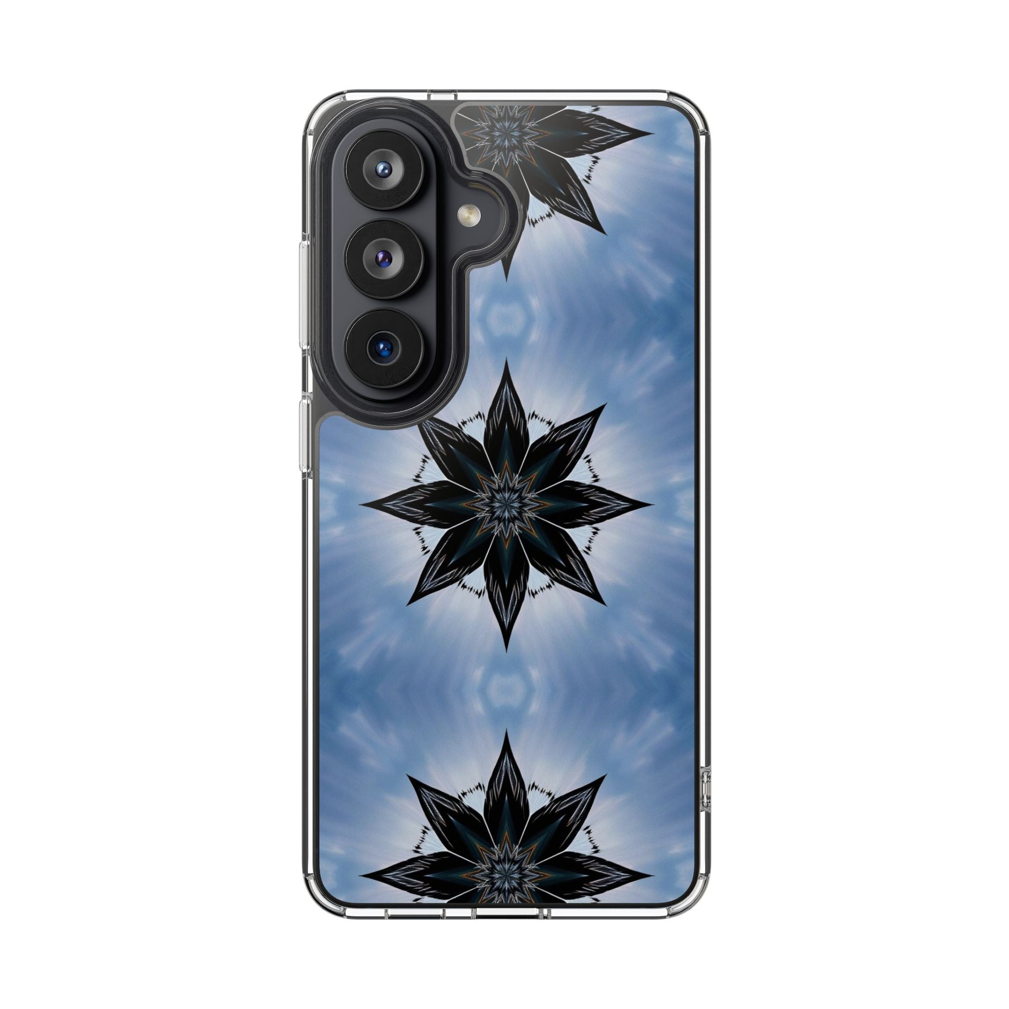 Clear Impact-Resistant Phone Case — Blue Kaleidoscope Floral Design S-26