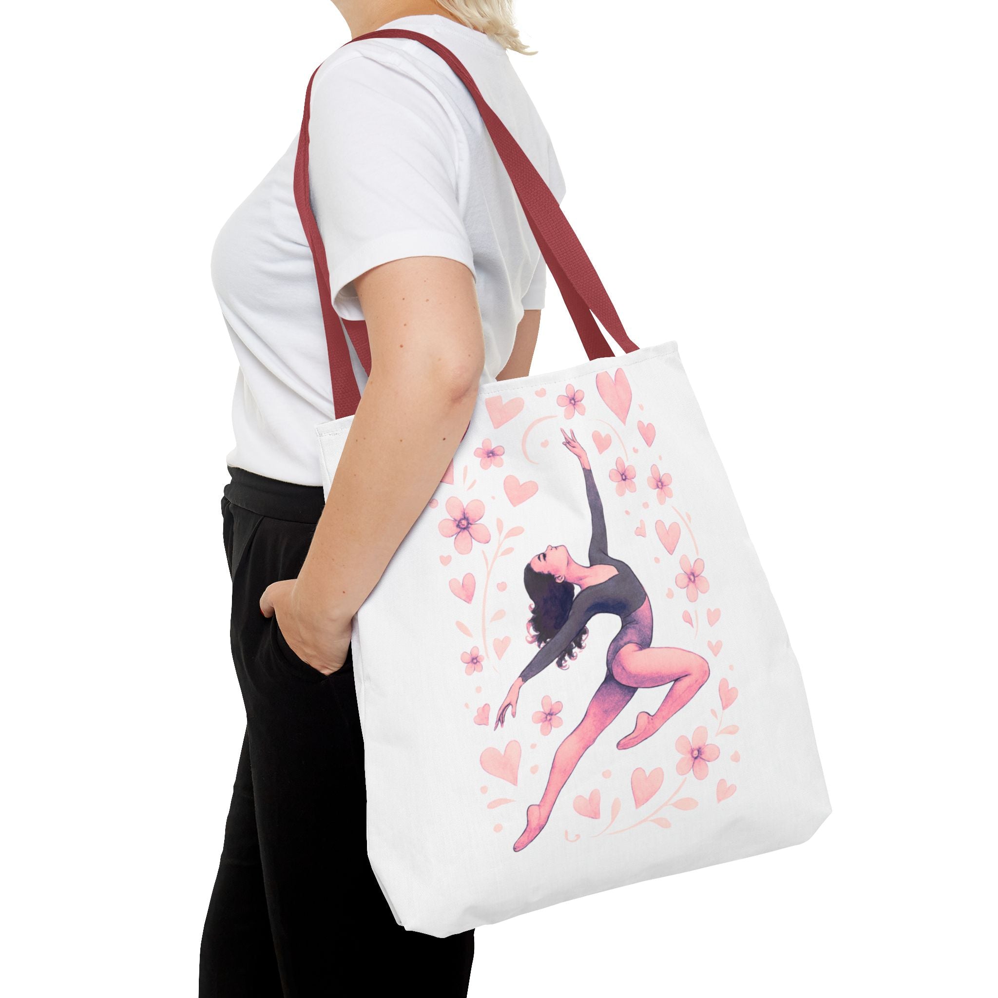 Ballet Dancer Heart Tote Bag — PINK and BLACK Floral Dance AOP Tote