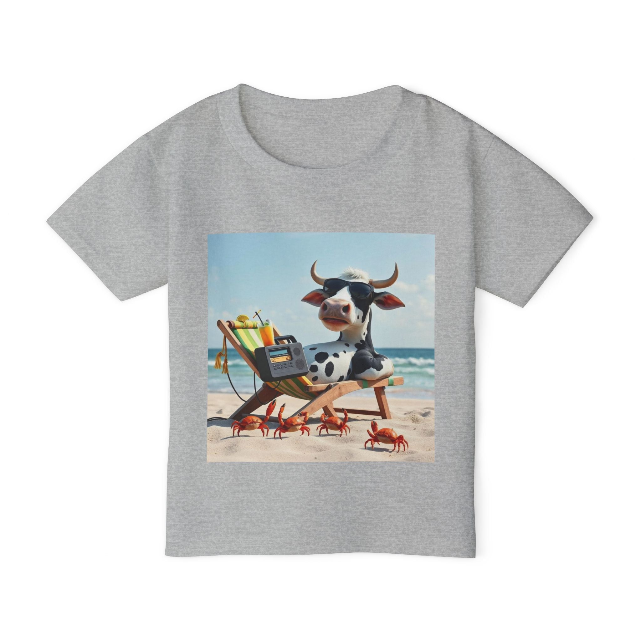 Beach Cow Toddler T‑Shirt — Cute Cow on Beach with Crabs Kids Tee