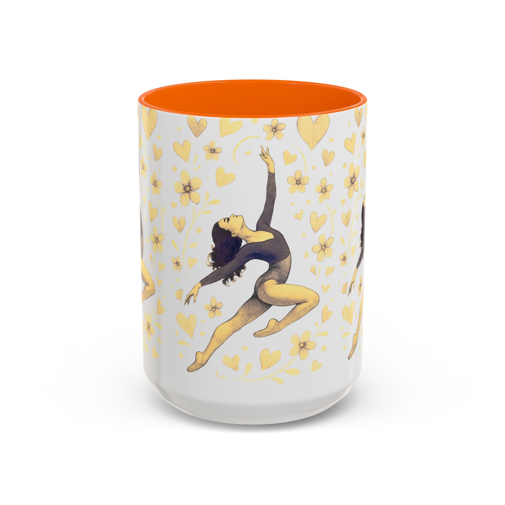 Ballet Dancer Accent Mug – Gold Hearts & Flowers Ceramic Coffee Cup (11/15oz)