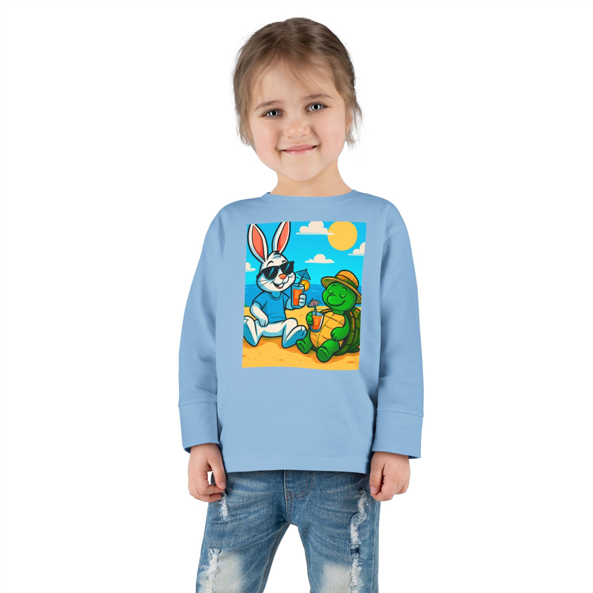 Cute Bunny & Turtle Beach Toddler Long Sleeve Tee
