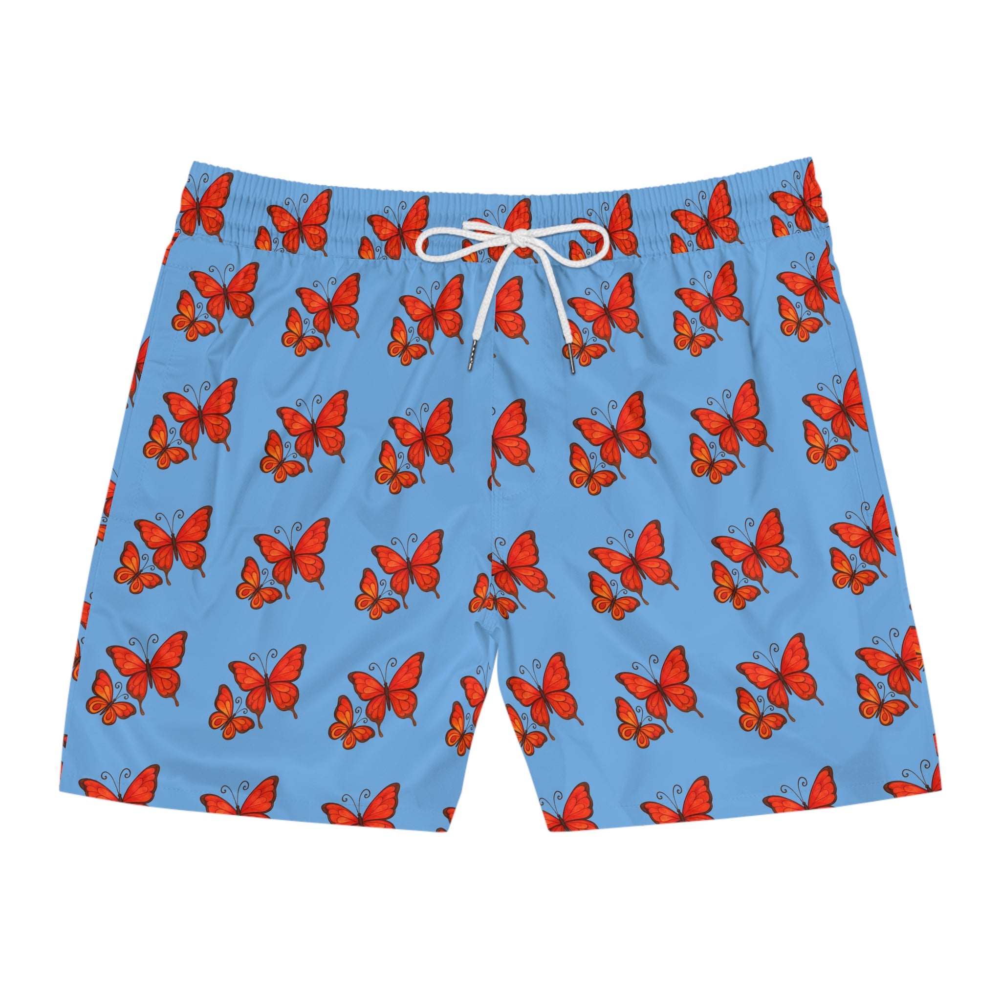 Men's Mid-Length Swim Shorts — Red Butterfly Pattern 95% polyester, 5% spandex
