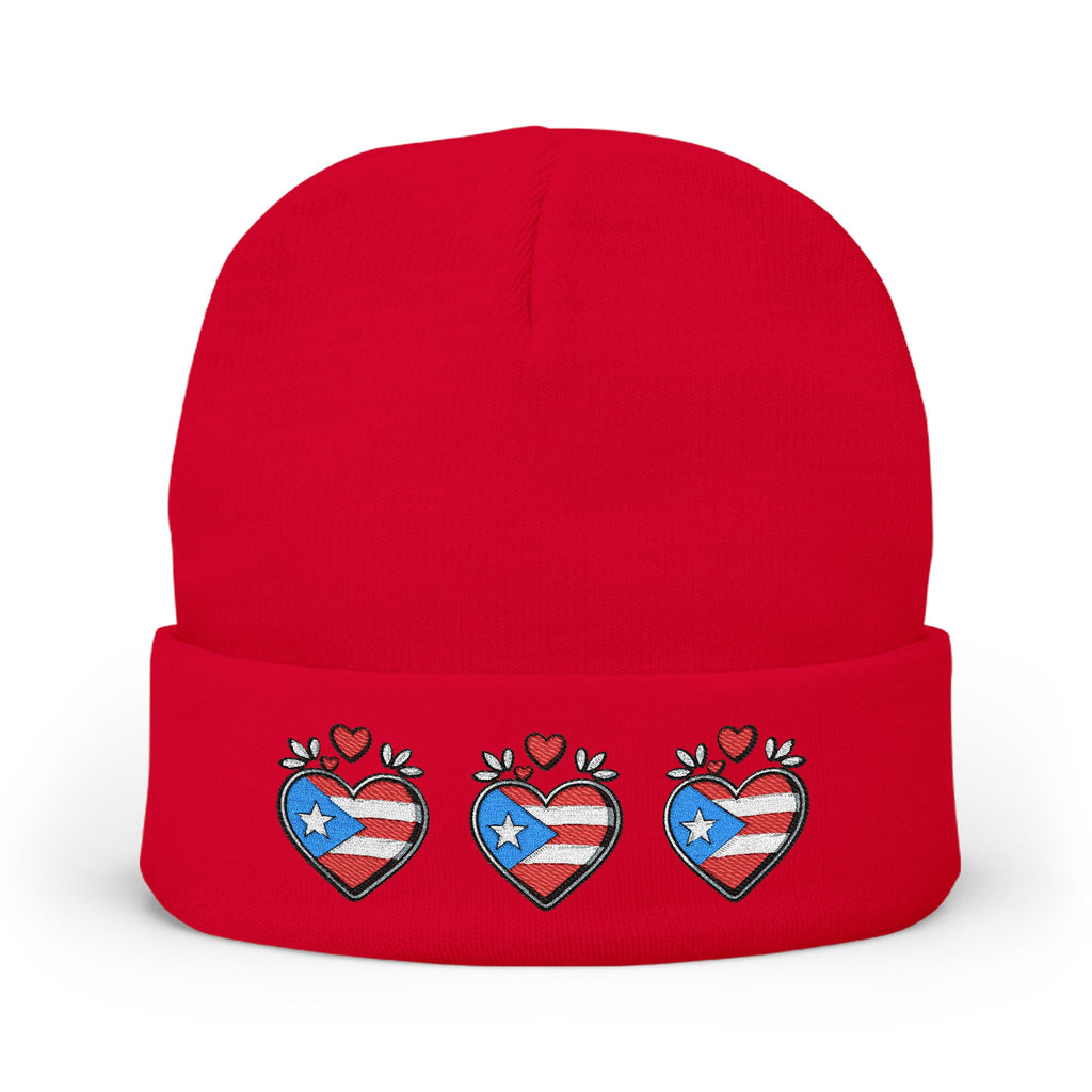 Knit Beanie (Embroidery) - Puerto Rico Flag and Heart Pride