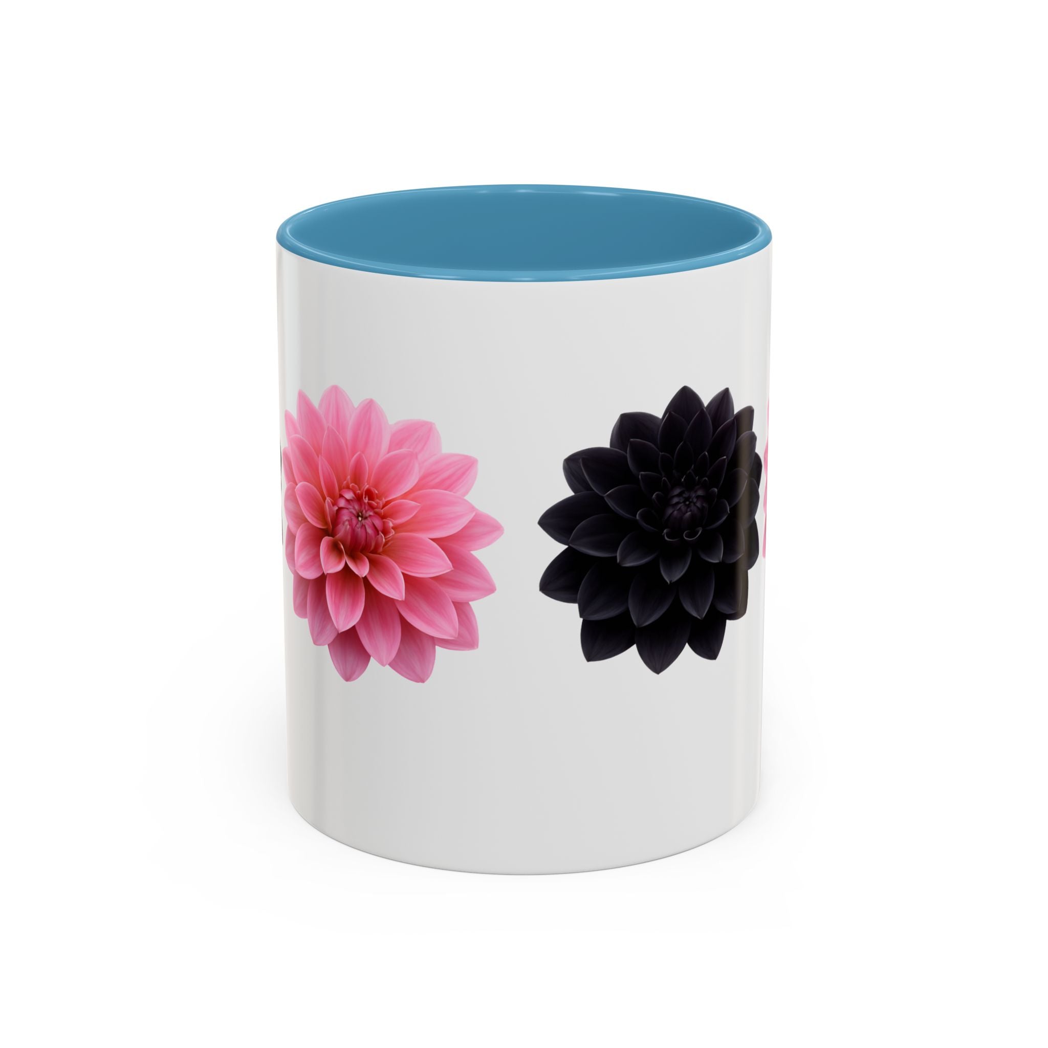 Pink & Black Dahlia Accent Coffee Mug — Floral 11/15oz Ceramic