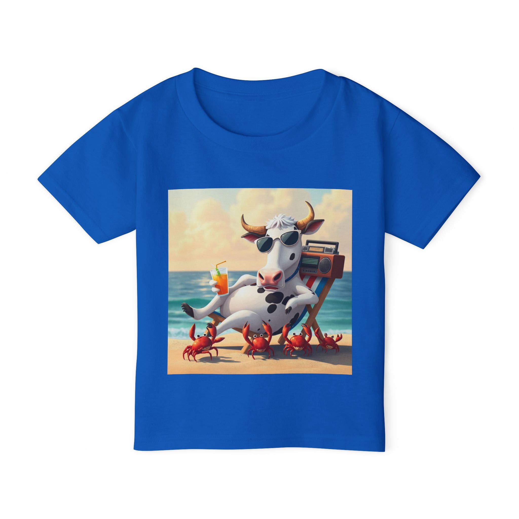 Toddler T‑Shirt — Beach Cow Relaxing with Crabs Graphic Tee