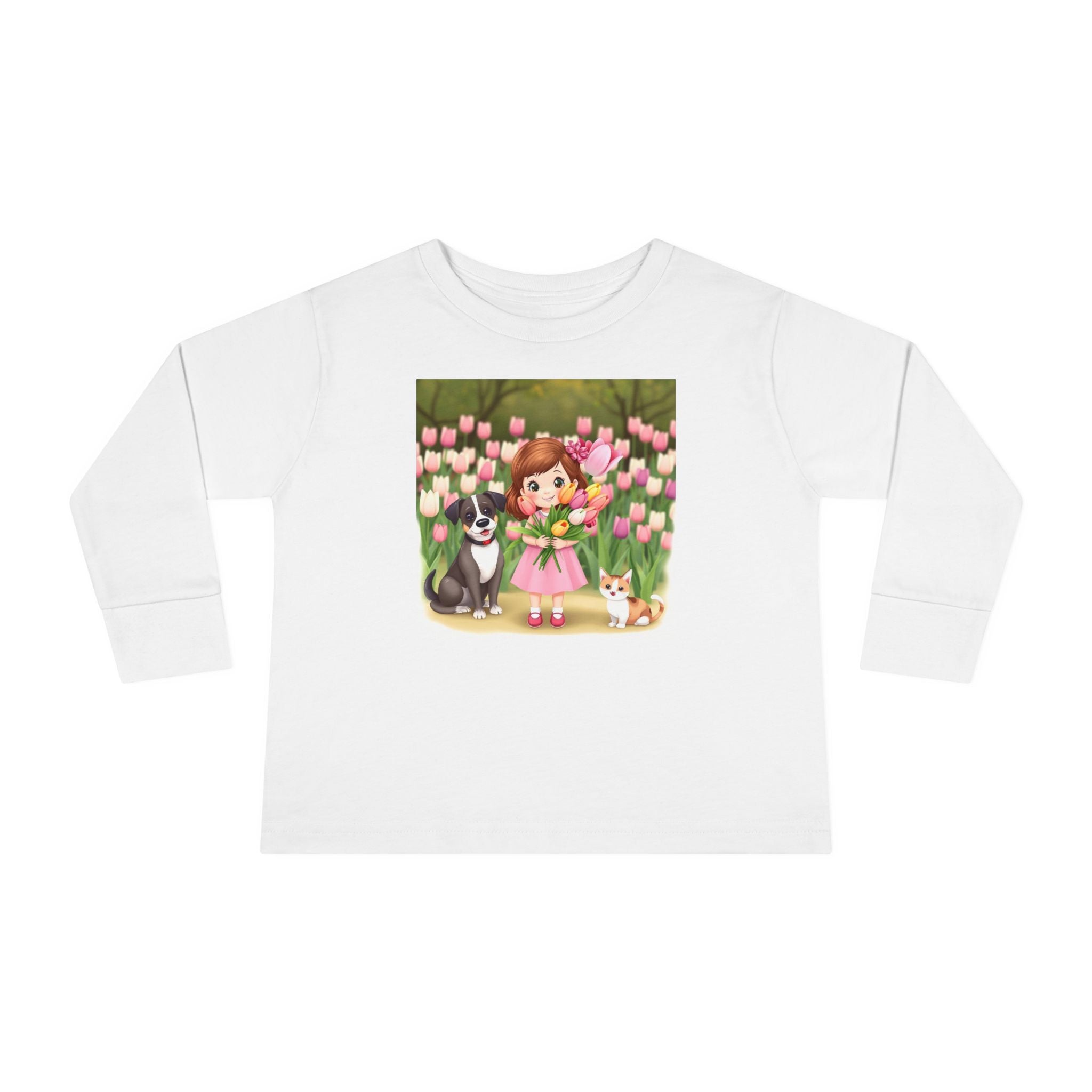 Toddler Long Sleeve Tee — Spring Cat and Dog T- Shirt
