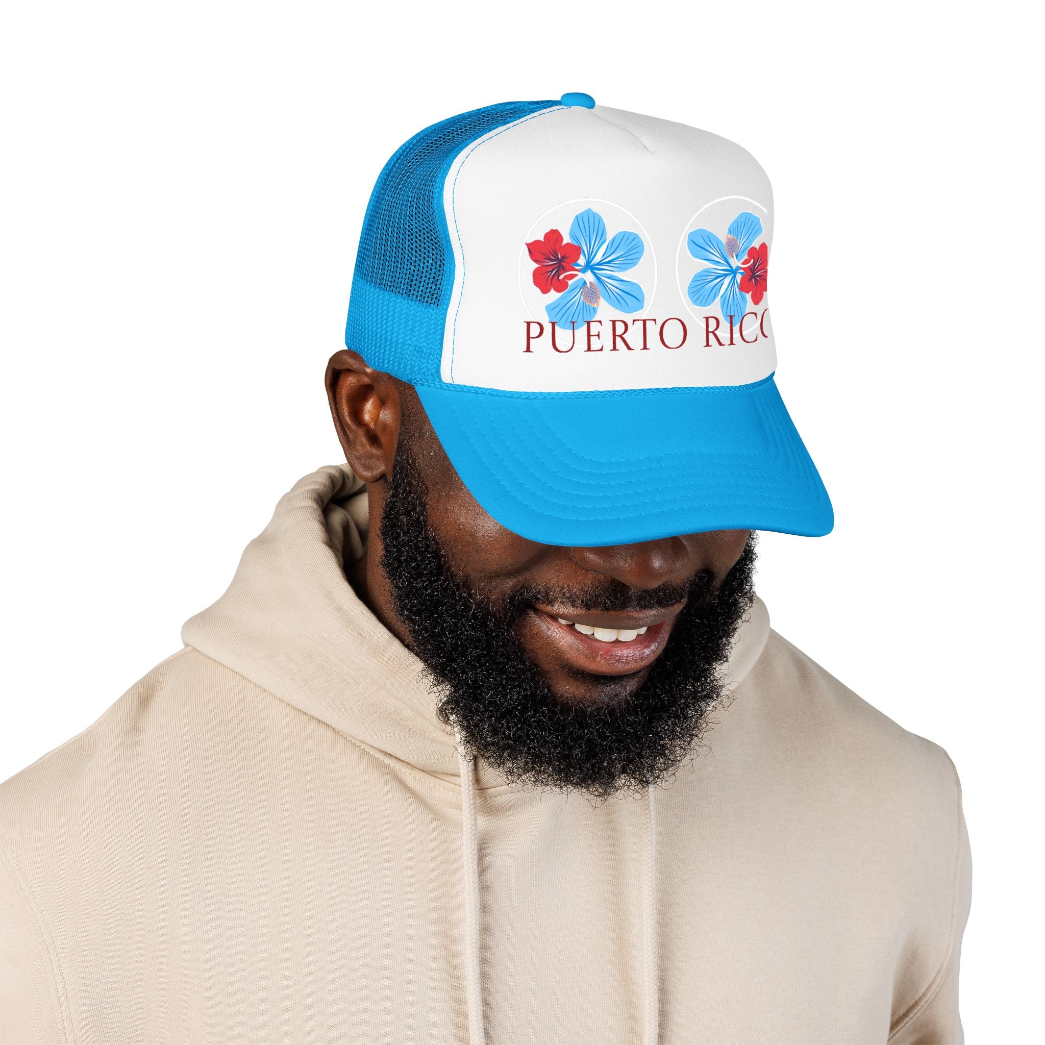 Puerto Rico Hibiscus Trucker Hat - Tropical Beach Foam Cap