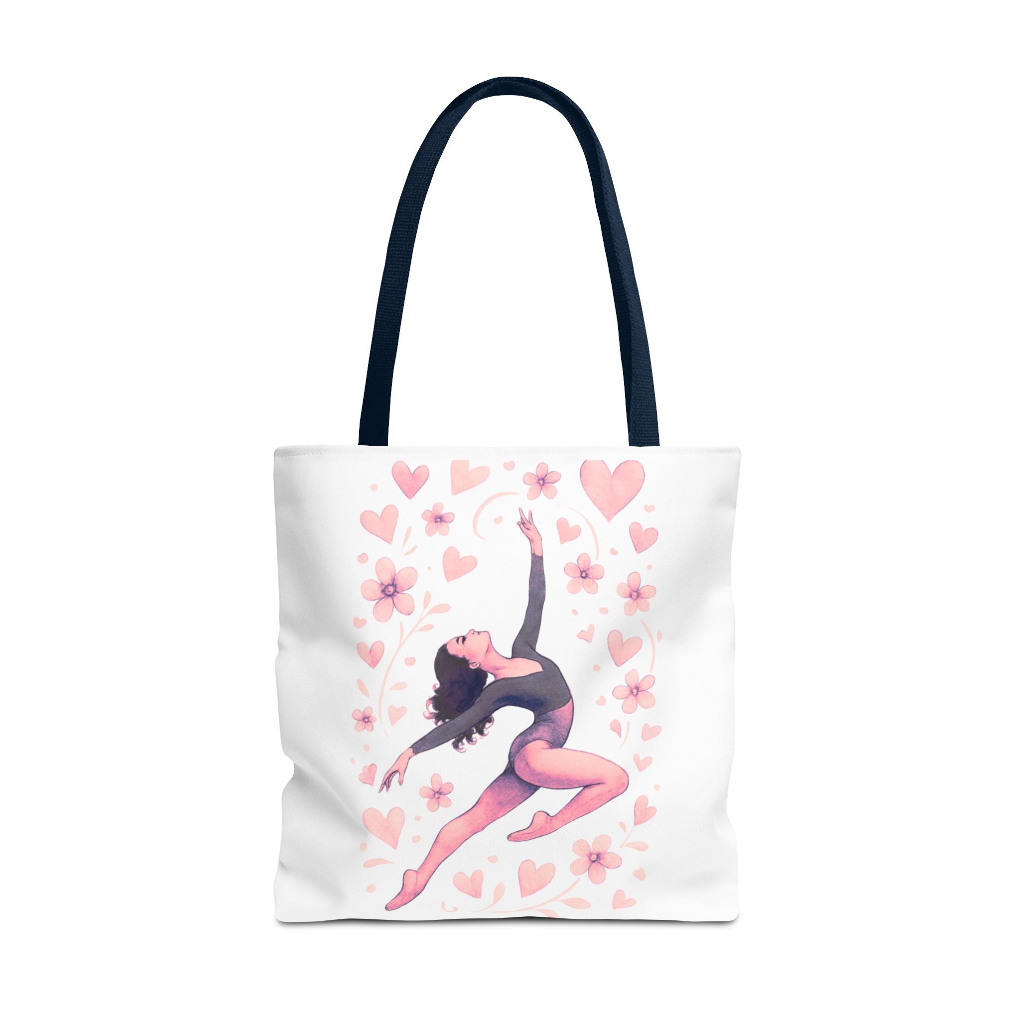 Ballet Dancer Heart Tote Bag — PINK and BLACK Floral Dance AOP Tote