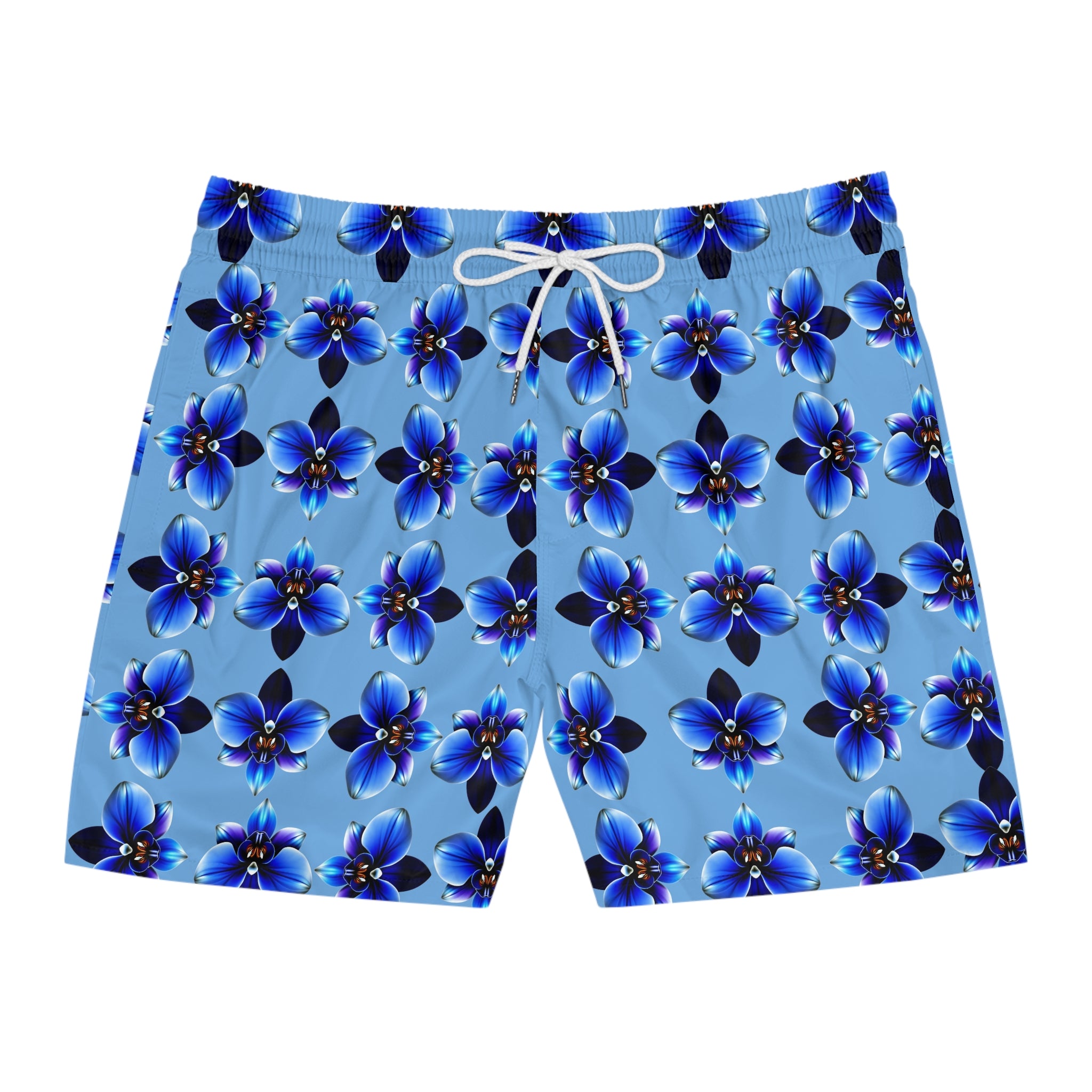 Blue Orchid Swim Shorts — Men's Mid-Length Beach Trunks 95% polyester, 5% spandex