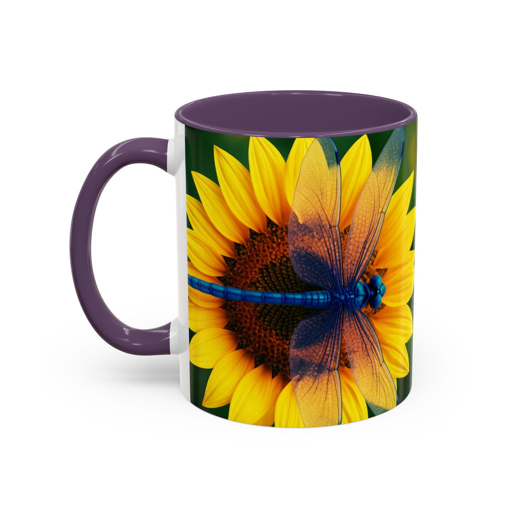 Sunflower & Dragonfly Accent Coffee Mug — Bright Floral Tea Cup (11/15oz)